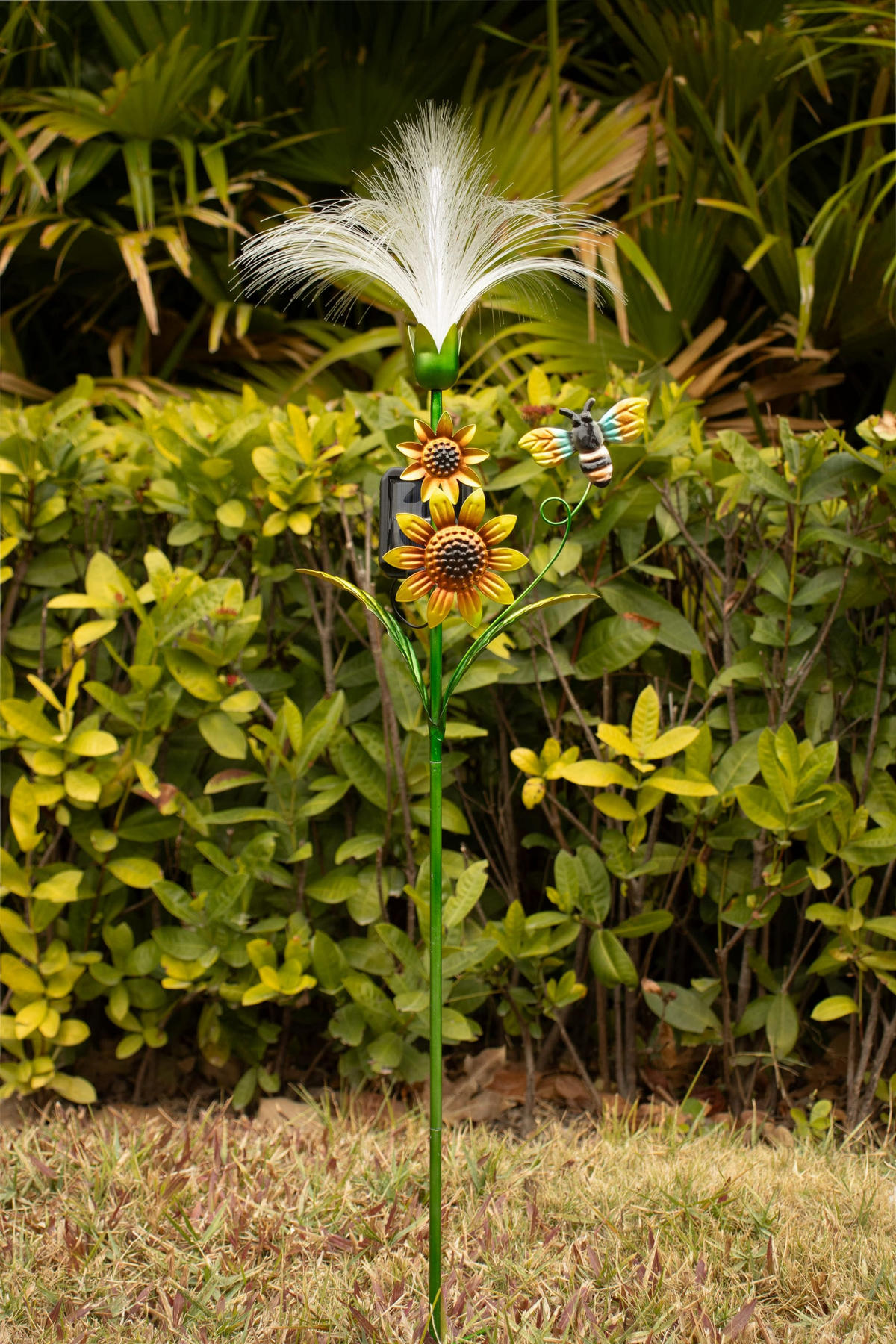 LED-SOLAR-GARTENSTECKER - Sonnenblume mit Fiber-Beleuchtung und Dämmerungssensor für stilvolle Garten-Dekoration, 1er-Set - Weiß, Kunststoff (5/28/93cm) - Northpoint
