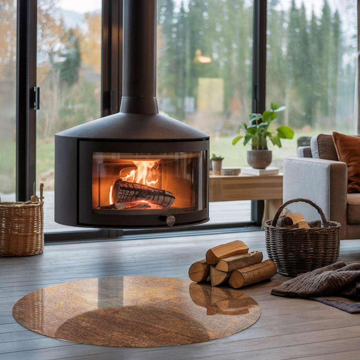 GLASPLATTE für Kamin Ø 100 cm - Braun, Glas (100/100/0.4cm) - TULUP