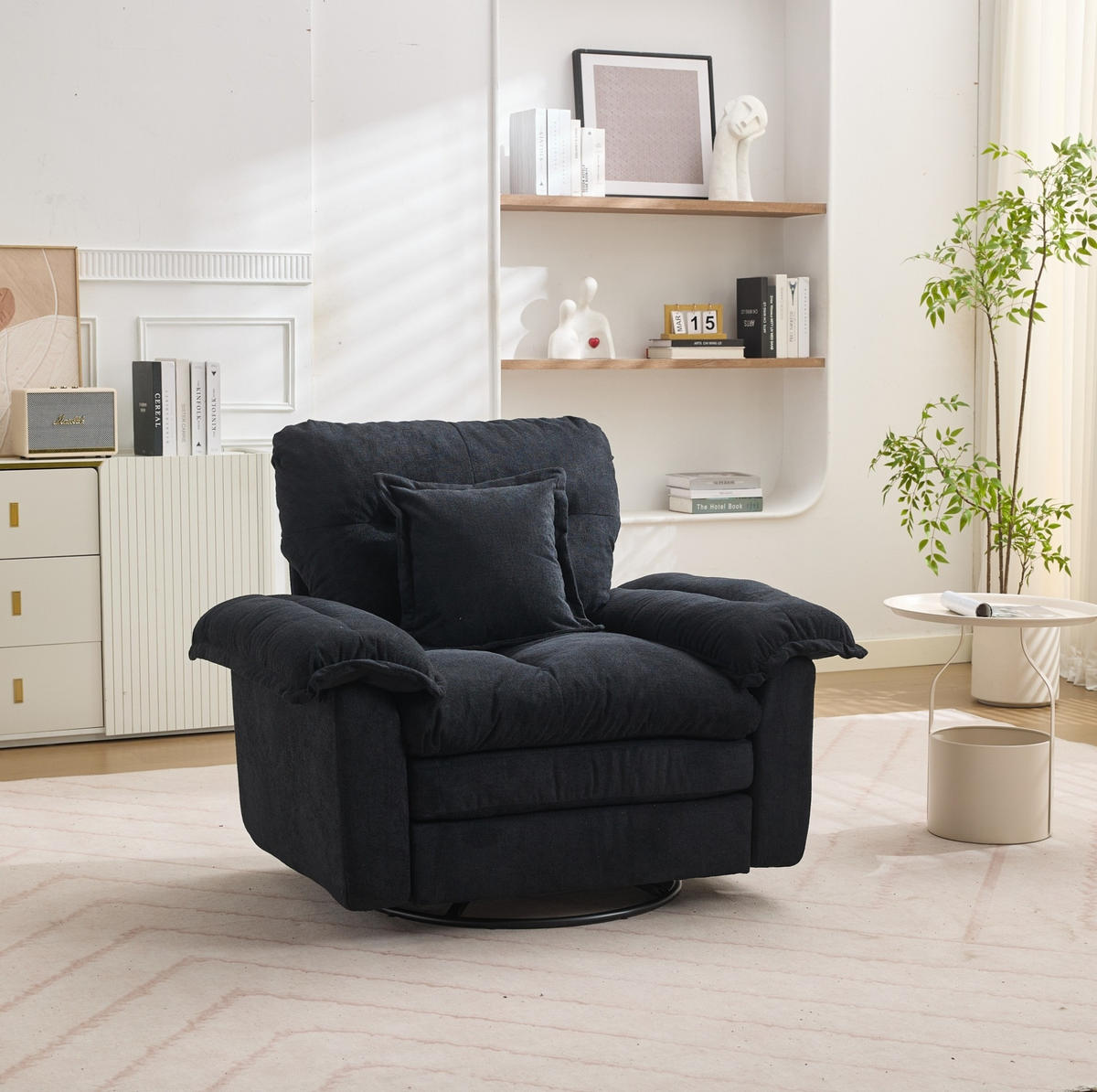 SESSEL in Schwarz mit 360°-Drehfunktion und Chenillebezug,84/116/96 cm - Schwarz, Textil (84/96/116cm) - Flora Grace