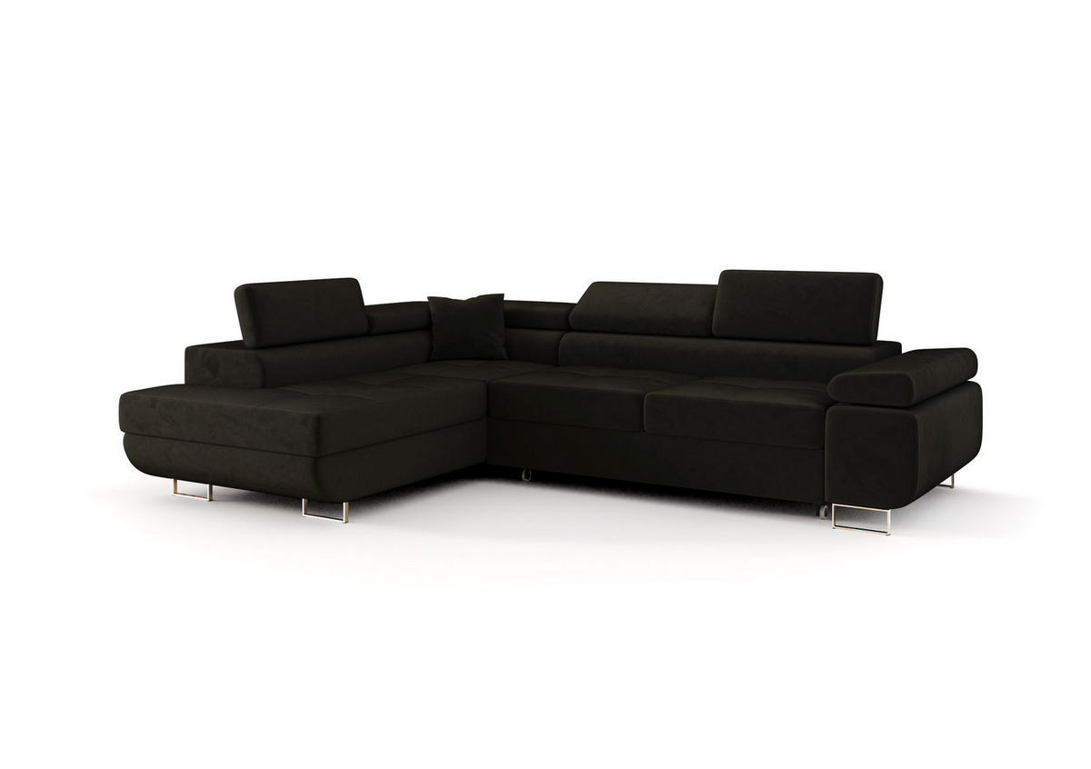 ECKSOFA EMILY mit Schlaffunktion Monolith 95 Links - Schwarz, Textil (275/200cm) - Bedante