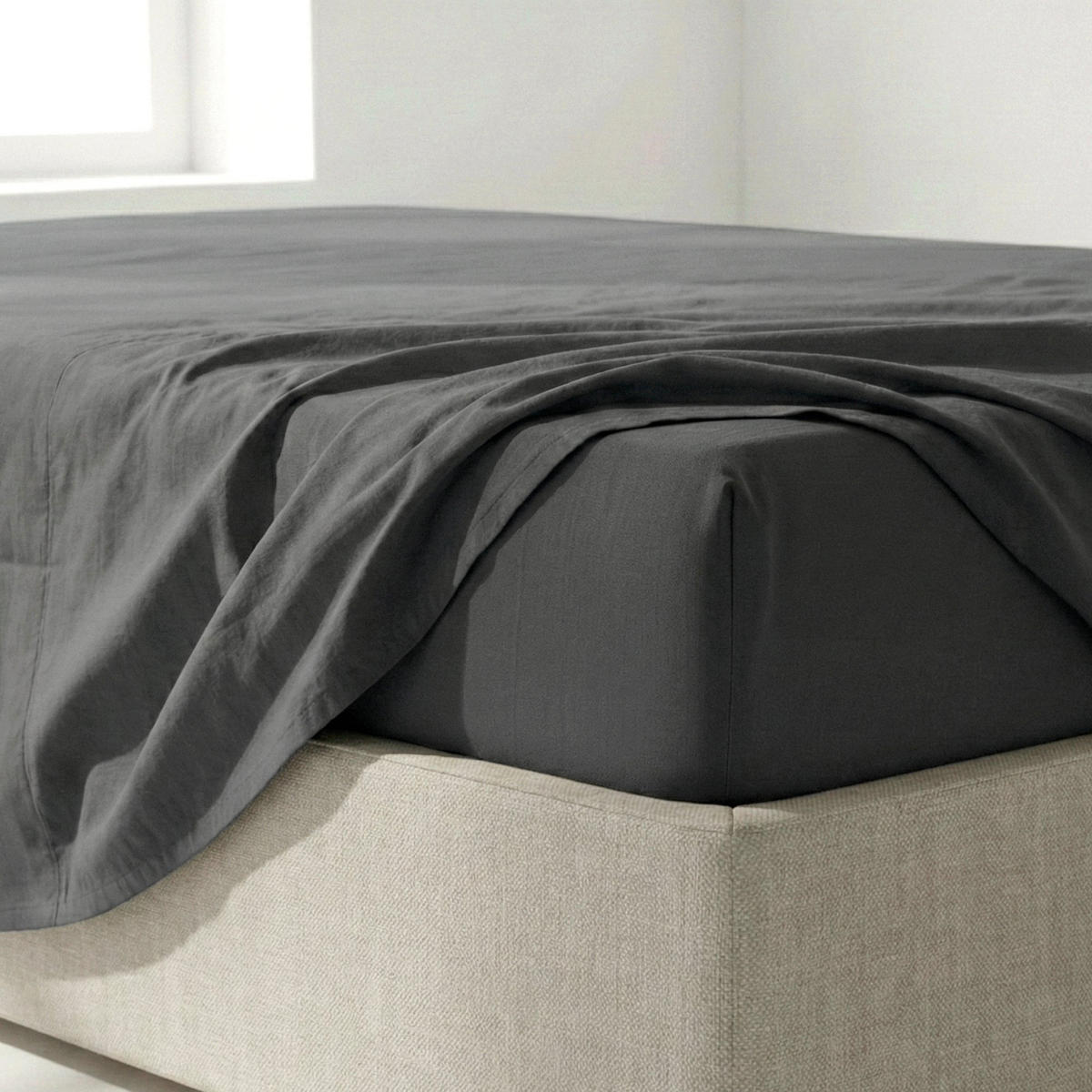 SPANNBETTLAKEN Basic Dunkelgrau 160x200x32 cm (Bett 150/160) - Pinienfarben, Textil (160/200cm) - Happy Friday