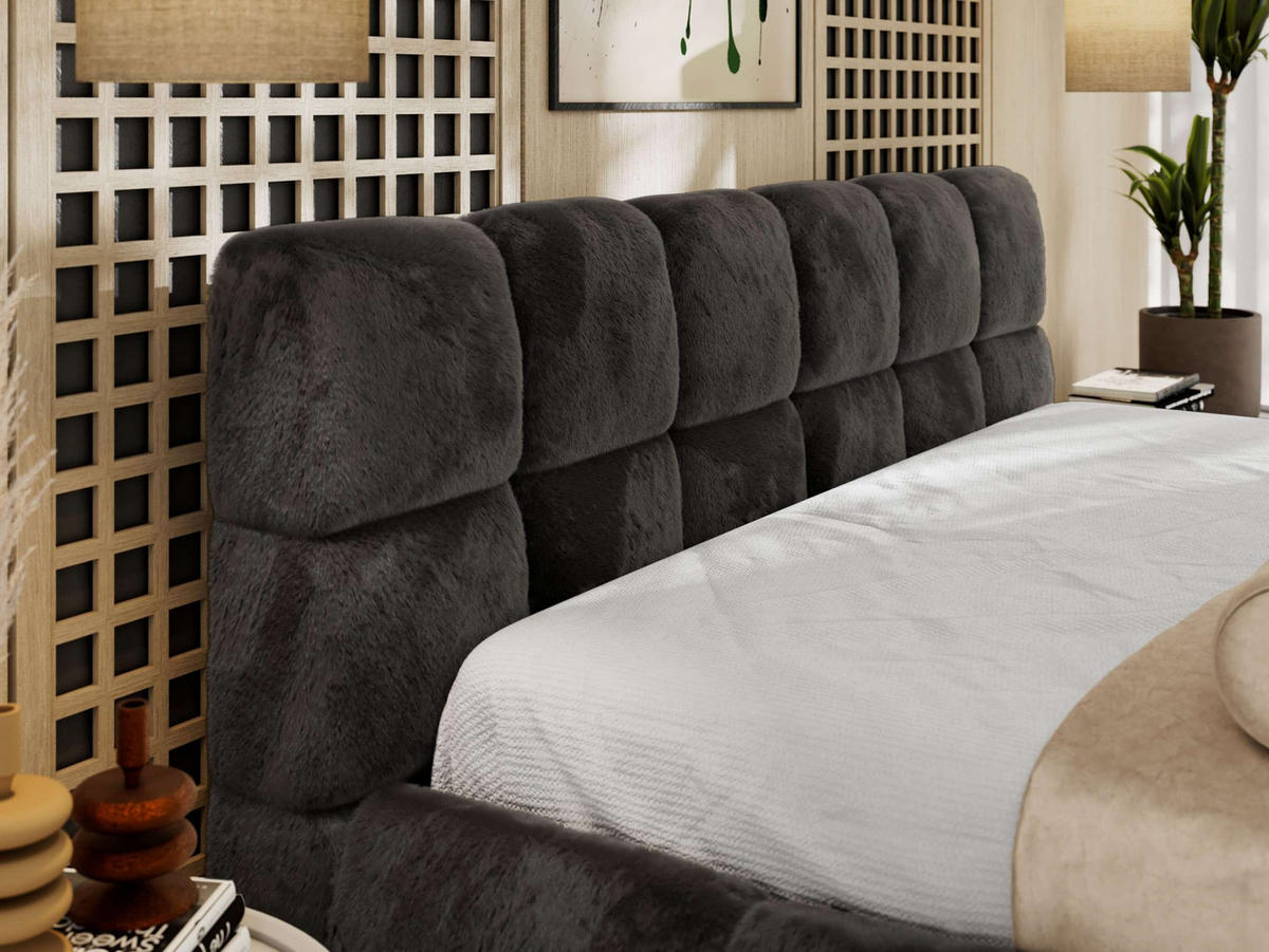 POLSTERBETT NIRA CLASSIC 180/200 - Dunkelgrau Plüsch - Schaum-Matratze - Dunkelgrau, Textil (180/200cm) - MKS