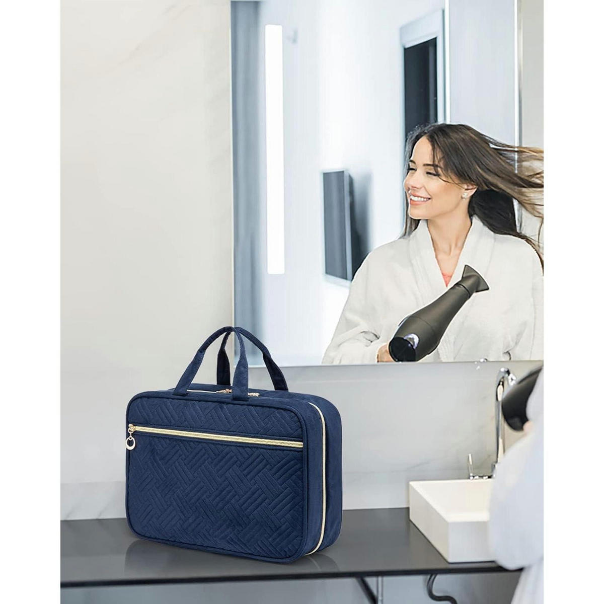 KULTURTASCHE Damen Dunkelblau mit Haken - Dunkelblau, Textil (20/11/28cm)