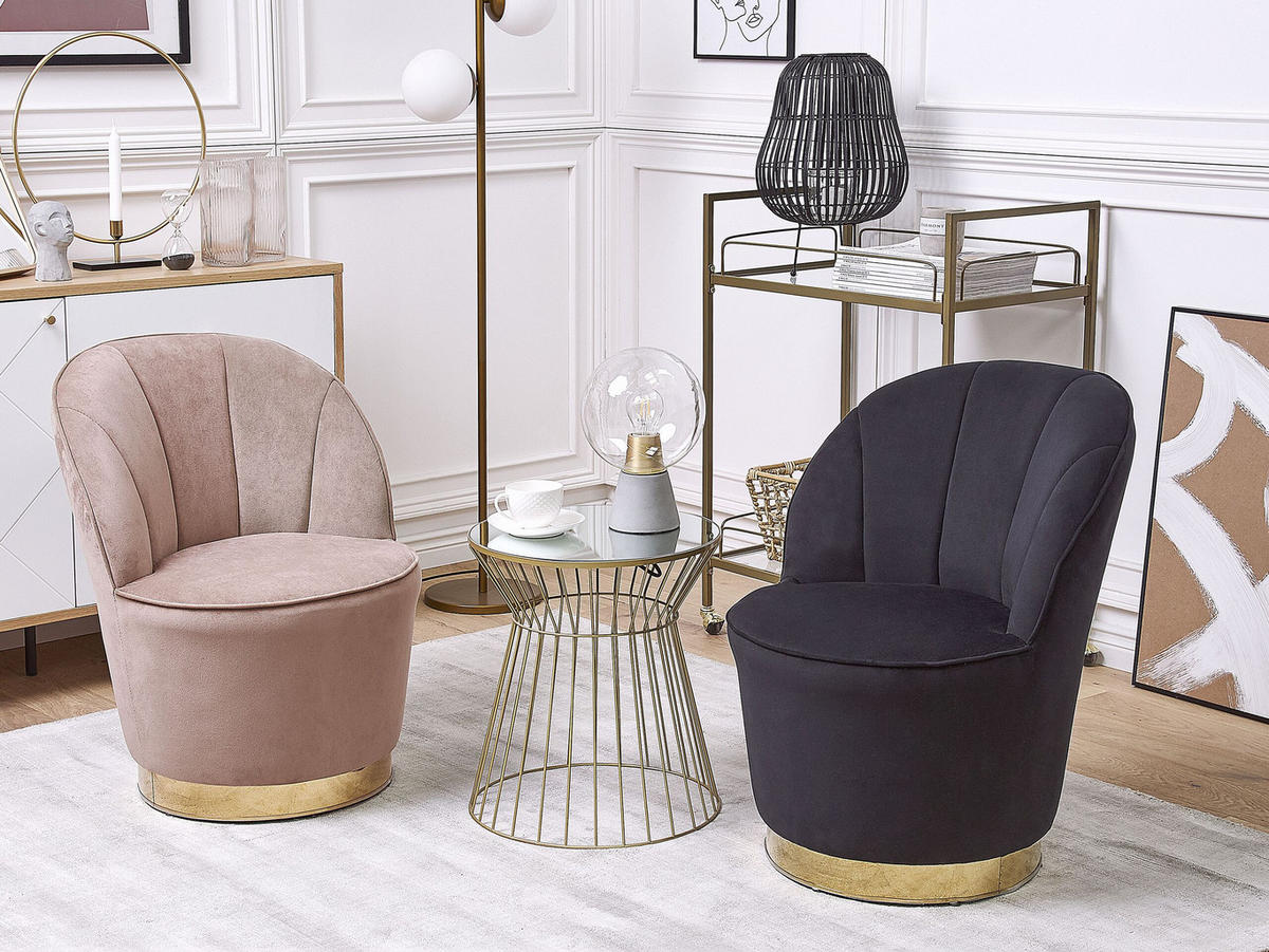 SESSEL Samtstoff Beige/Gold Alby - Beige, Textil/Metall (56/72/61cm) - Beliani