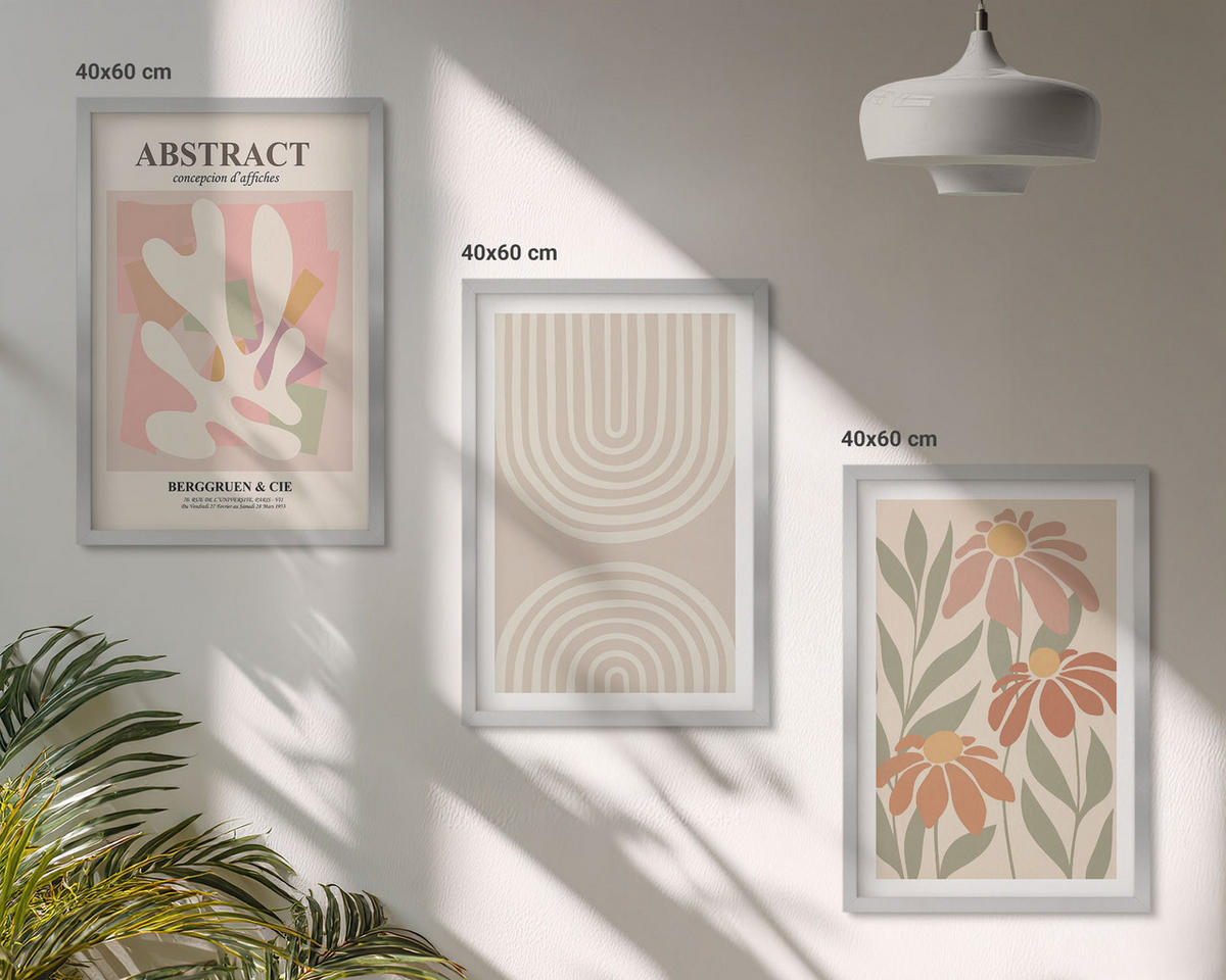 BILDER SET 3er Set - 40x60 cm Silberner Rahmen - Abstrakte Pflanzenformen - Silberfarben, Kunststoff (40/60cm) - TULUP