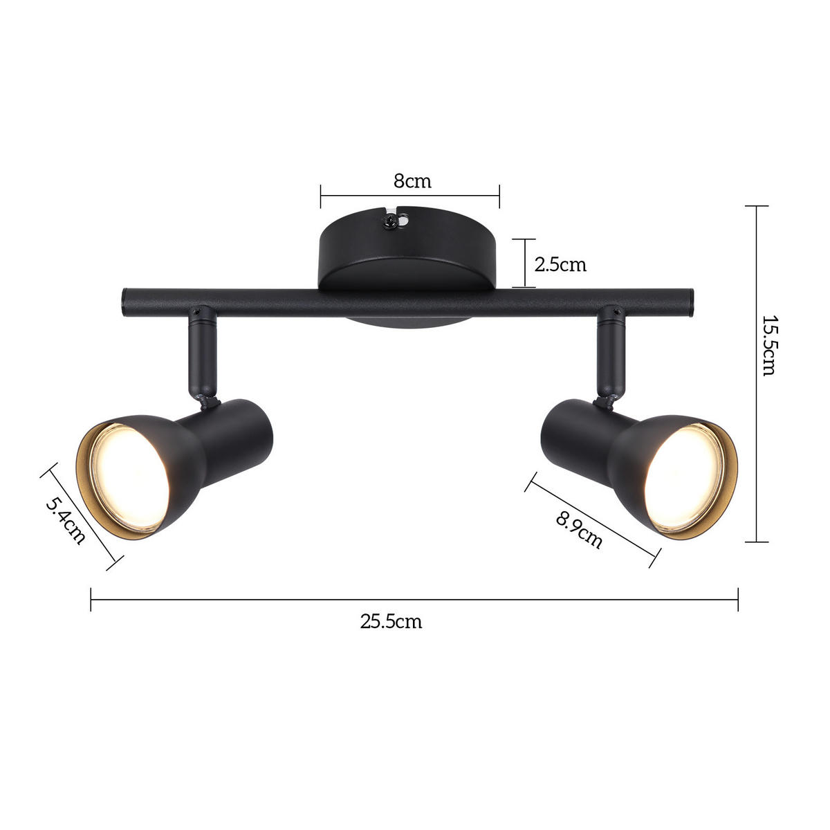 STRAHLER 2 Flammig-GU10 8*15.5*25.5 - Schwarz, Metall (25.5/8/15.5cm) - ZMH