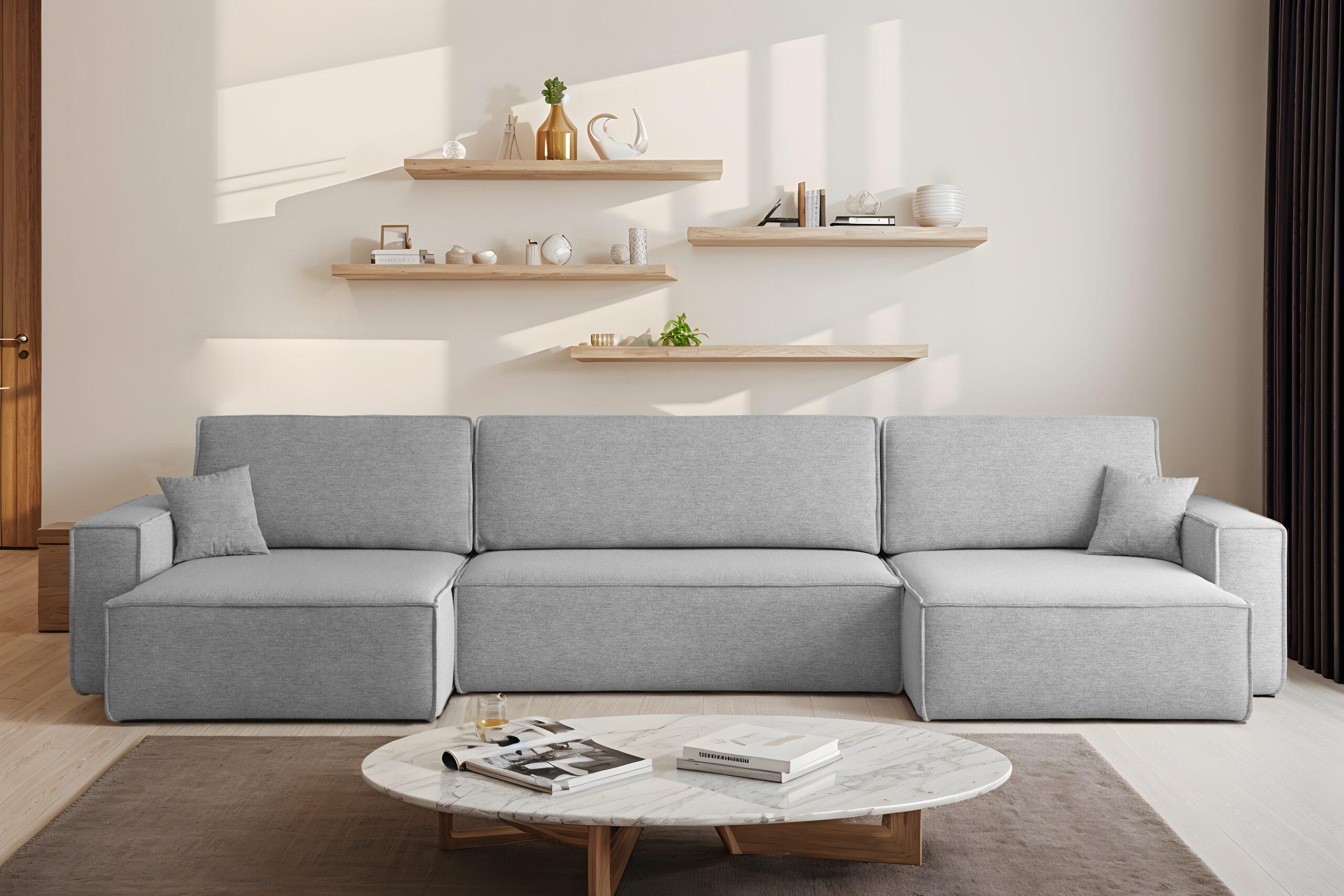 ECKSOFA Mit Schlaffunktion Und Bettkasten, Eckcouch BEST U XL Stoff Verita Grau - Grau, Holz (142/372cm) - Kaiser Möbel