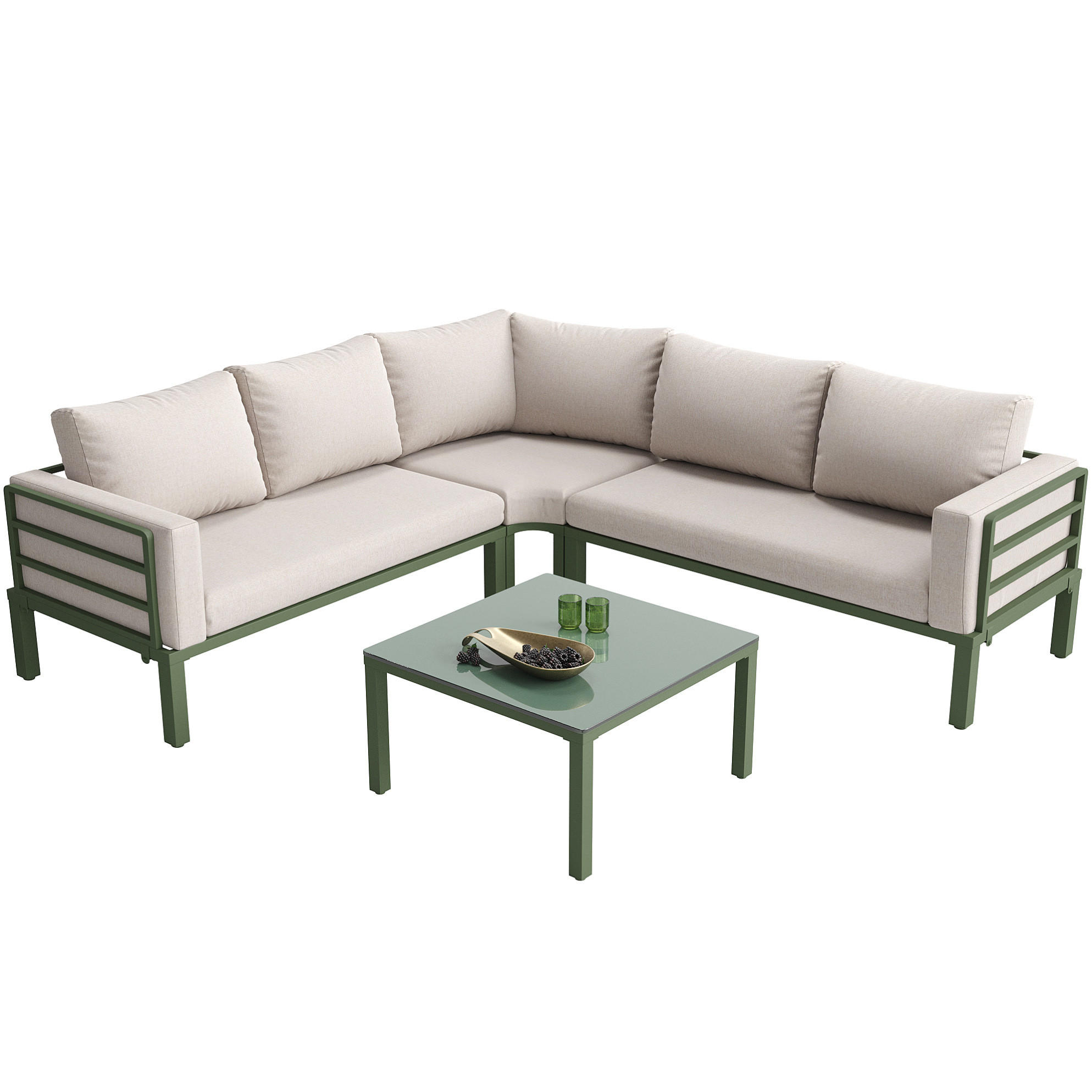 GARTENMÖBEL-SET aus Eisen mit Couchtisch aus gehärtetem Glas, 4-5 Sitzer, 114/60/70,5 cm, Beige - Beige, Metall - Redom