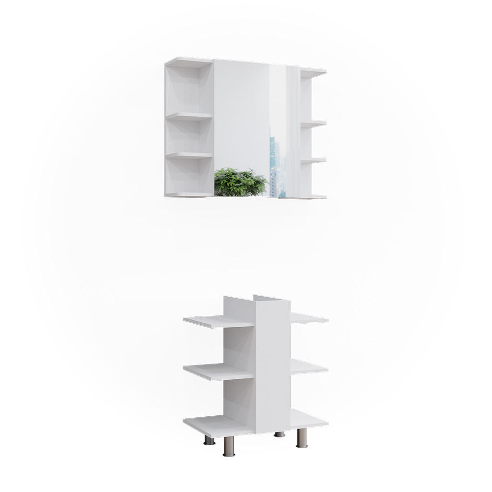 BADMÖBEL-SET Fynn Weiß 2 Teile Waschbeckenunterschrank und Bad Spiegelschrank - Weiß, Holzwerkstoff (79.6/64/36.6cm) - Vicco