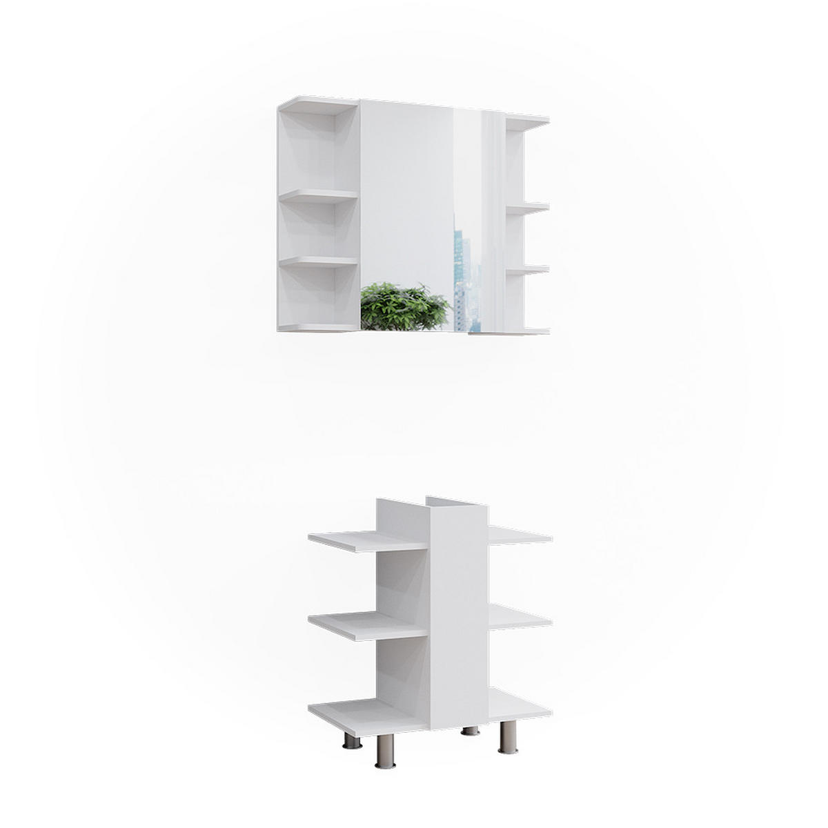BADMÖBEL-SET Fynn Weiß 2 Teile Waschbeckenunterschrank und Bad Spiegelschrank - Weiß, Holzwerkstoff (79.6/64/36.6cm) - Vicco