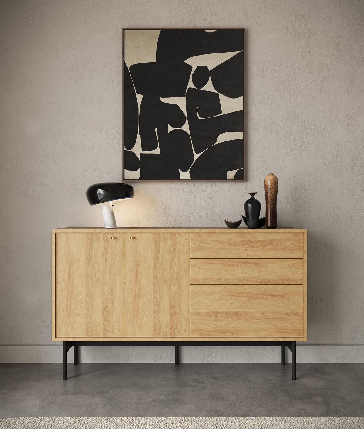 SIDEBOARD Olar Holzoptik Hickory Natur 154 cm - Beige/Goldfarben, Holzwerkstoff/Metall (154/92.5/38cm) - Selsey