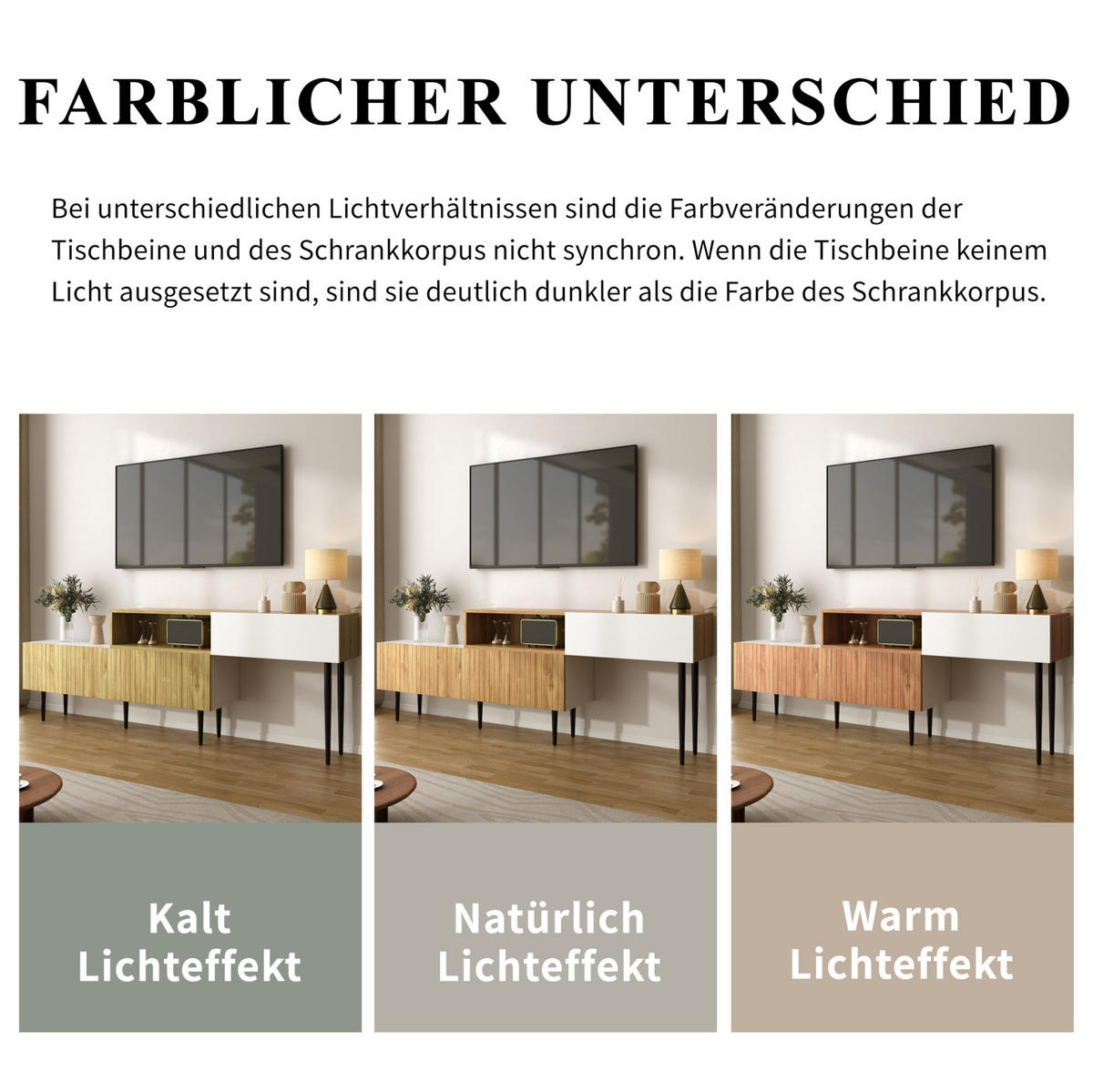 LOWBOARD 120/120/30/63.5 cm in Weiß/Holzoptik aus MDF und Spanplatte, modular verstellbar - Naturfarben, Holzwerkstoff (30/63.4/220cm) - OKMYHOME