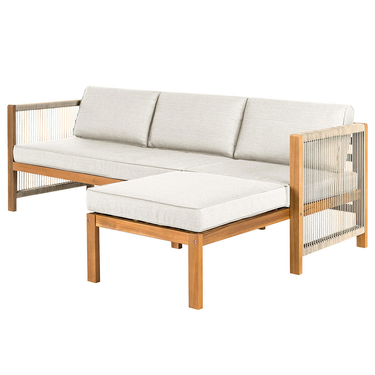 LOUNGESET - Akazie massiv / Polyester - 3-teilig - Beige/Braun, Holz/Textil - home24