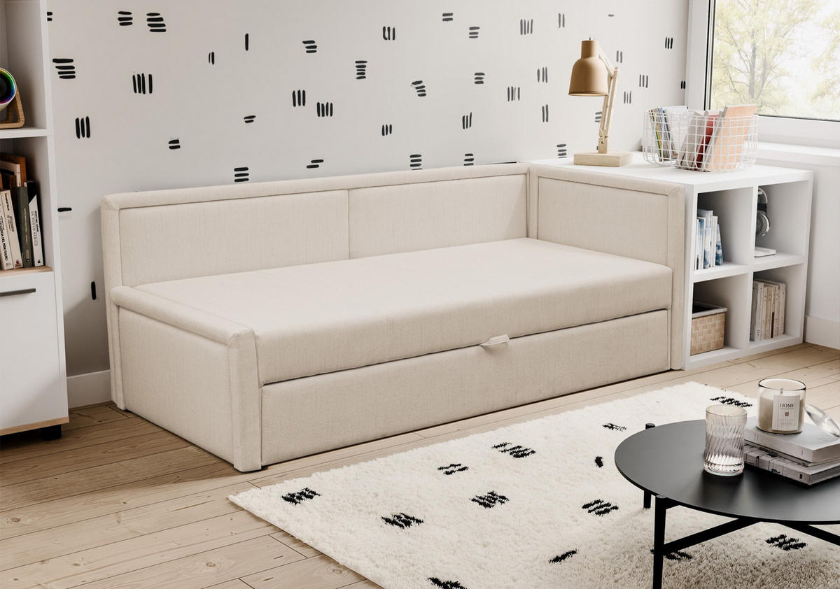 JUGENDBETT Caprili Hellbeige ausziehbar für 2 Personen - Ecru/Schwarz, Holz/Textil (82/189cm) - Selsey