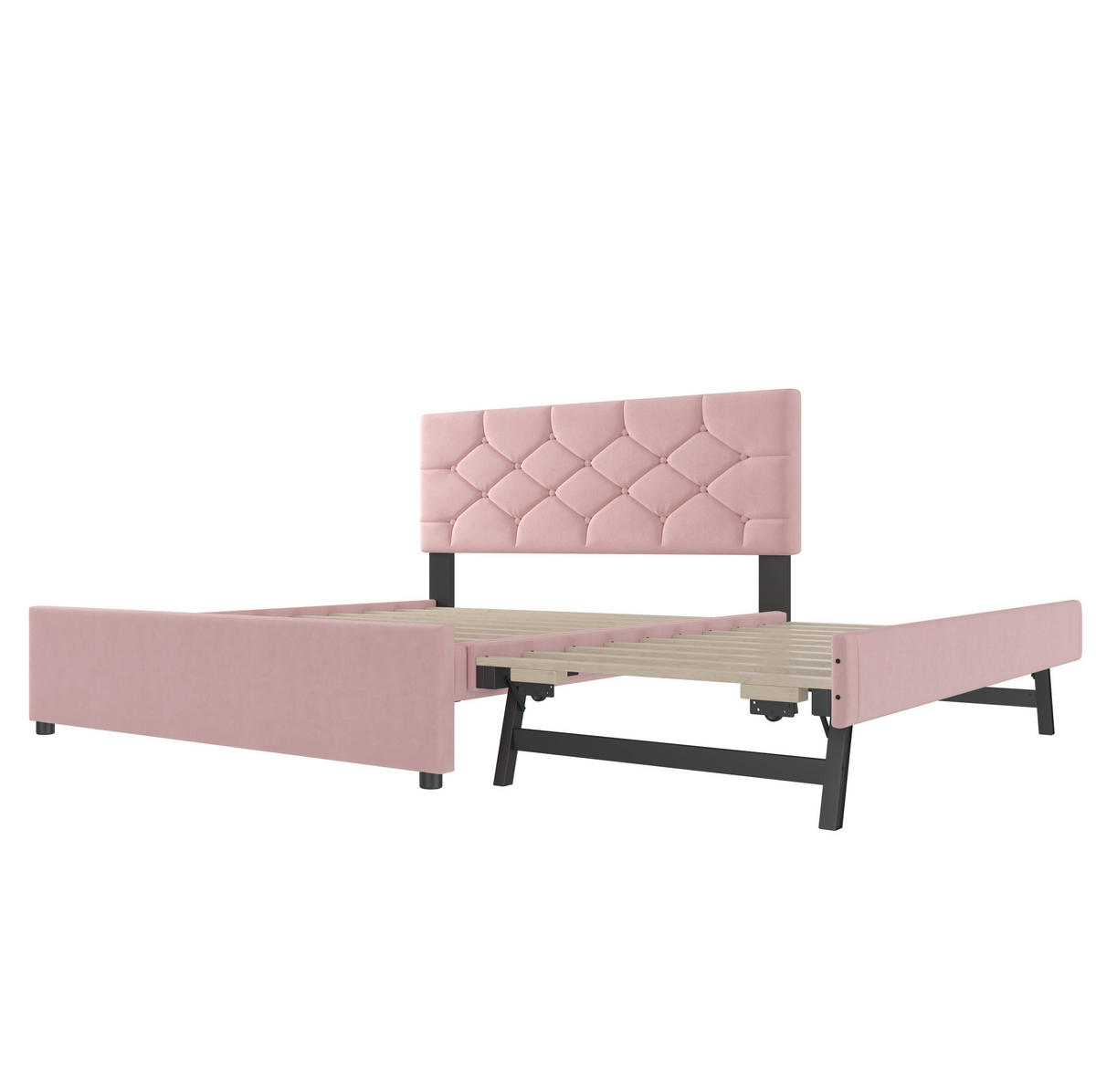 SAMT-POLSTERBETT 140/200 cm mit Rollbett und gepolstertem Kopfteil in Rosa - Rosa, Textil (140/200cm) - BEAOK