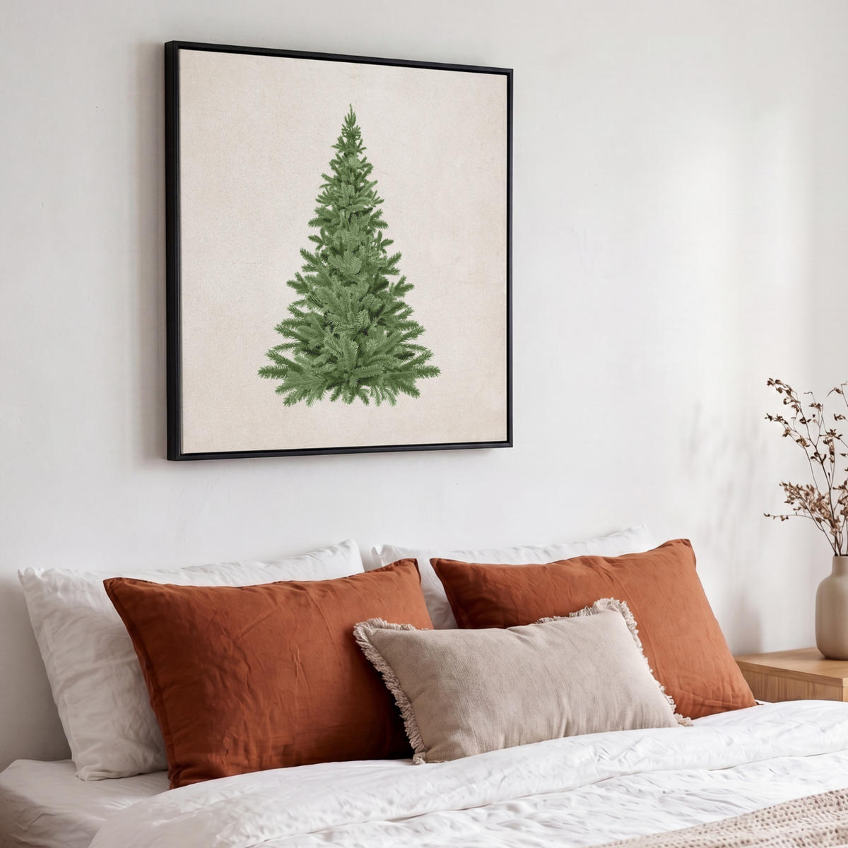 LEINWAND Bilder mit Rahmen - Weihnachtsbaum - Grün - Weihnachten - Feiertage - 50x50 - Olivgrün, Textil (50/50cm) - MuchoWow