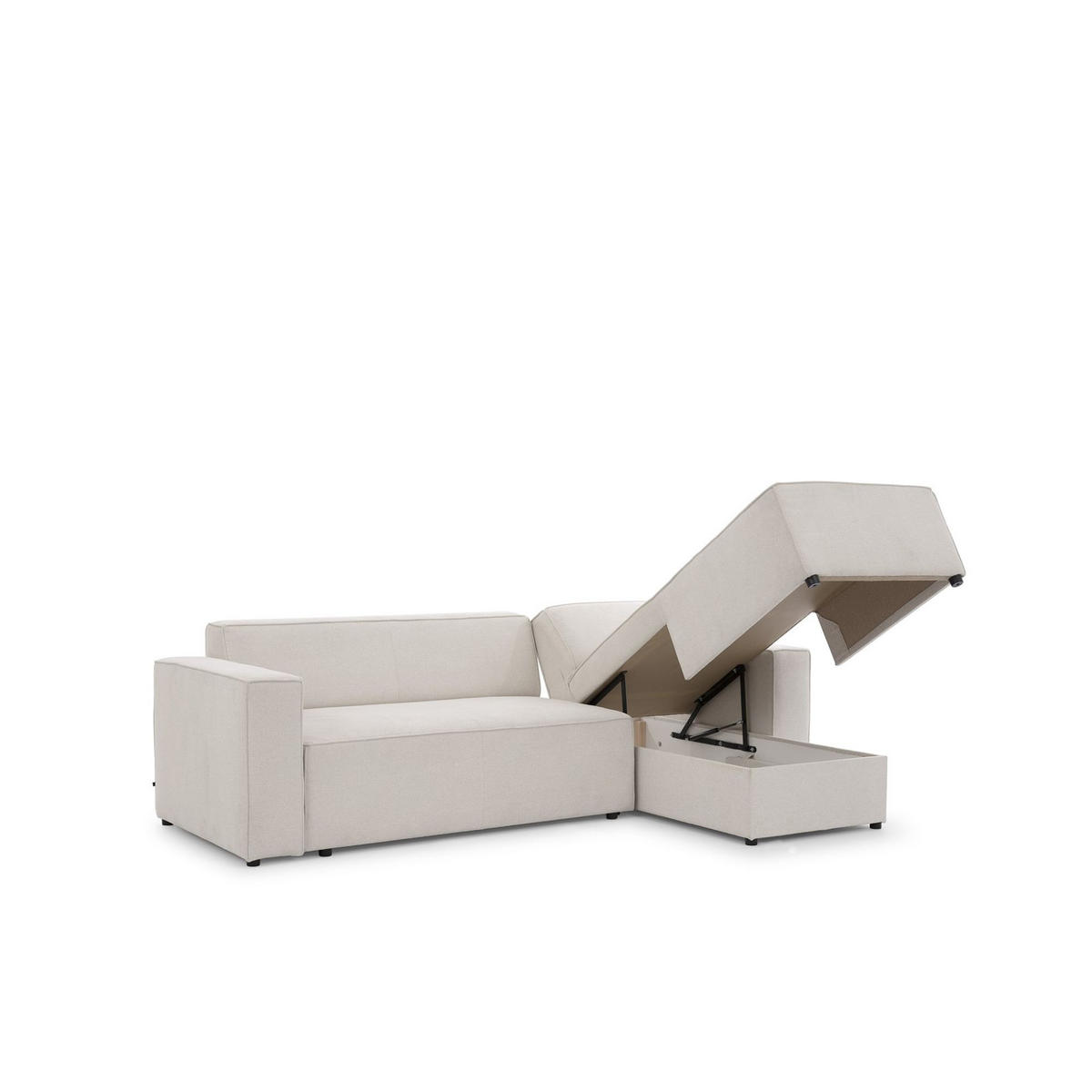 ECKSOFA Schlafsofa Waldo In Stoff Poso - Creme, Holzwerkstoff/Textil (260/173cm) - Fun Möbel