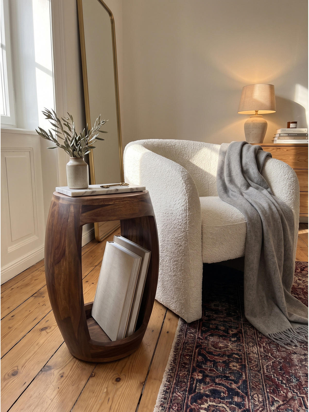 BEISTELLTISCH ANTEQUERA, Dunkles Massivholz, Ø 30 x 45 cm - Braun, Holz (30/30/45cm) - KADIMA DESIGN