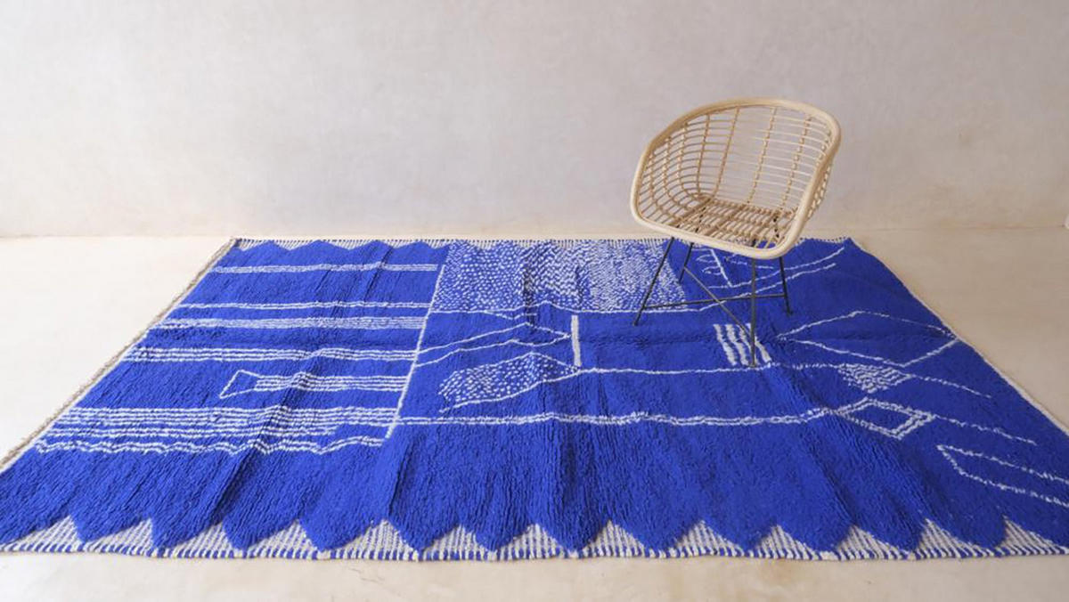 BERBERTEPPICH grafisch und modern aus Wolle 200x 300 cm - Blau, Naturmaterialien (200/300cm) - AFK Living