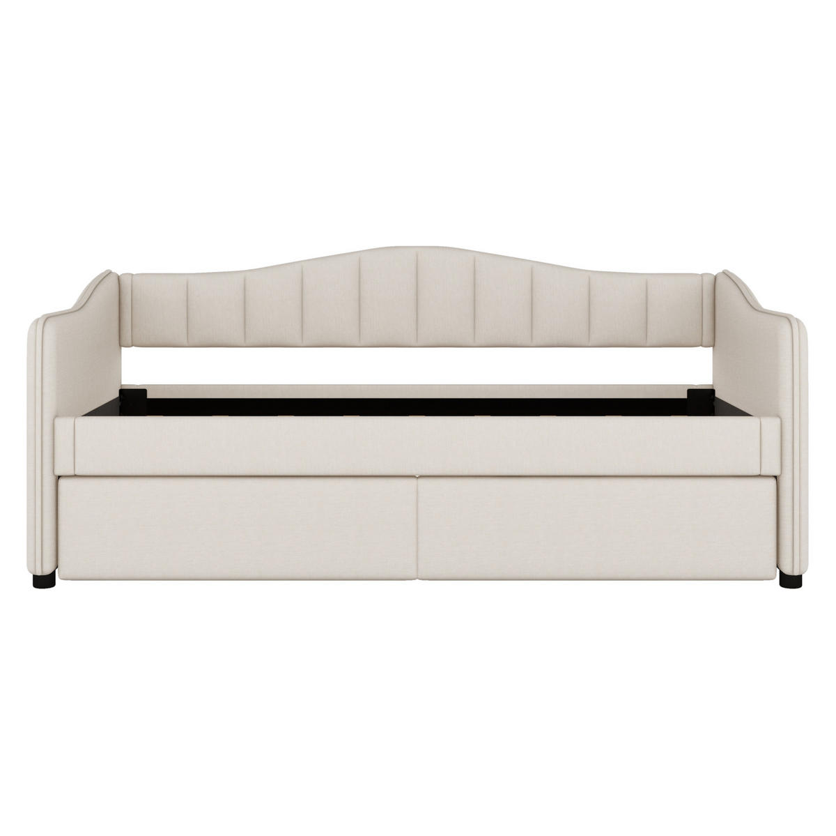 POLSTERBETT 90/200 cm Beige aus Leinen mit ausziehbarem Rollbett - Beige, Textil (90/200cm) - OKMYHOME
