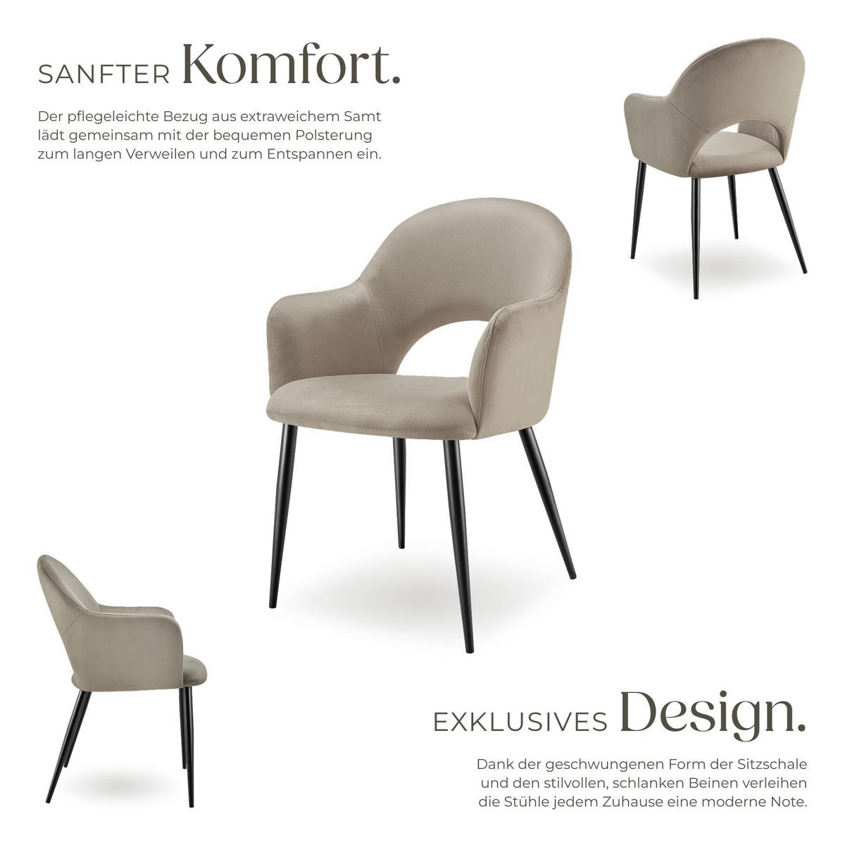 ARMLEHNSTUHL 2er Set Sachel 57 x 61 5 x 87 5 cm taupe - Taupe, Kunststoff (57/87.5/61.5cm) - tectake