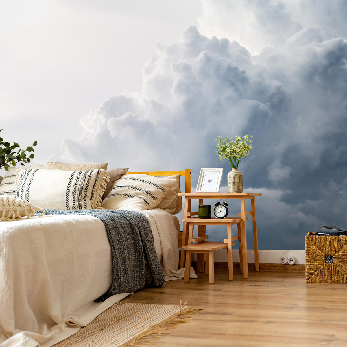FOTOTAPETE für Schlafzimmer Regenschwül Himmel Wolken Sturm 200x140 - Weiß, Papier (200/140cm) - Muralo