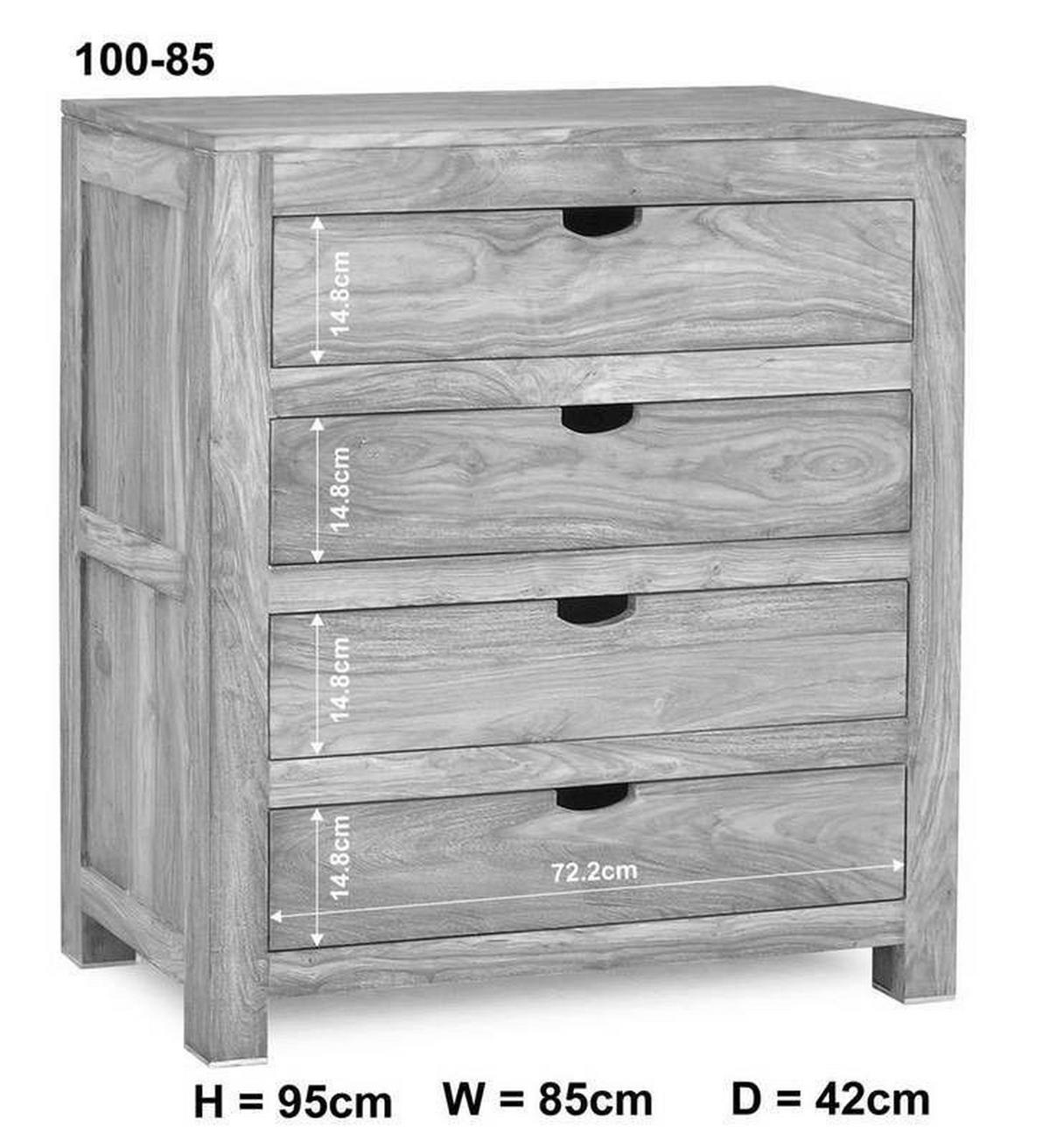 KOMMODE Sheesham 85x42x95 grau geölt NATURE GREY #85 - Grau, Holz (85/94/42cm) - Massivmoebel24