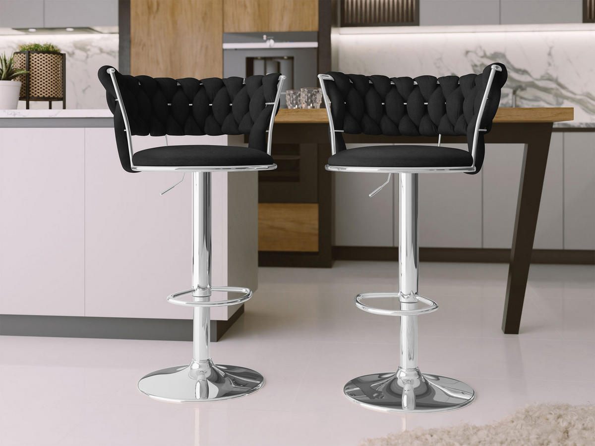 BARHOCKER-SET Muz BS-1141/CM (2 Stück in Samt) - Chromfarben/Schwarz, Textil/Metall (50/76/48cm) - MIRJAN24
