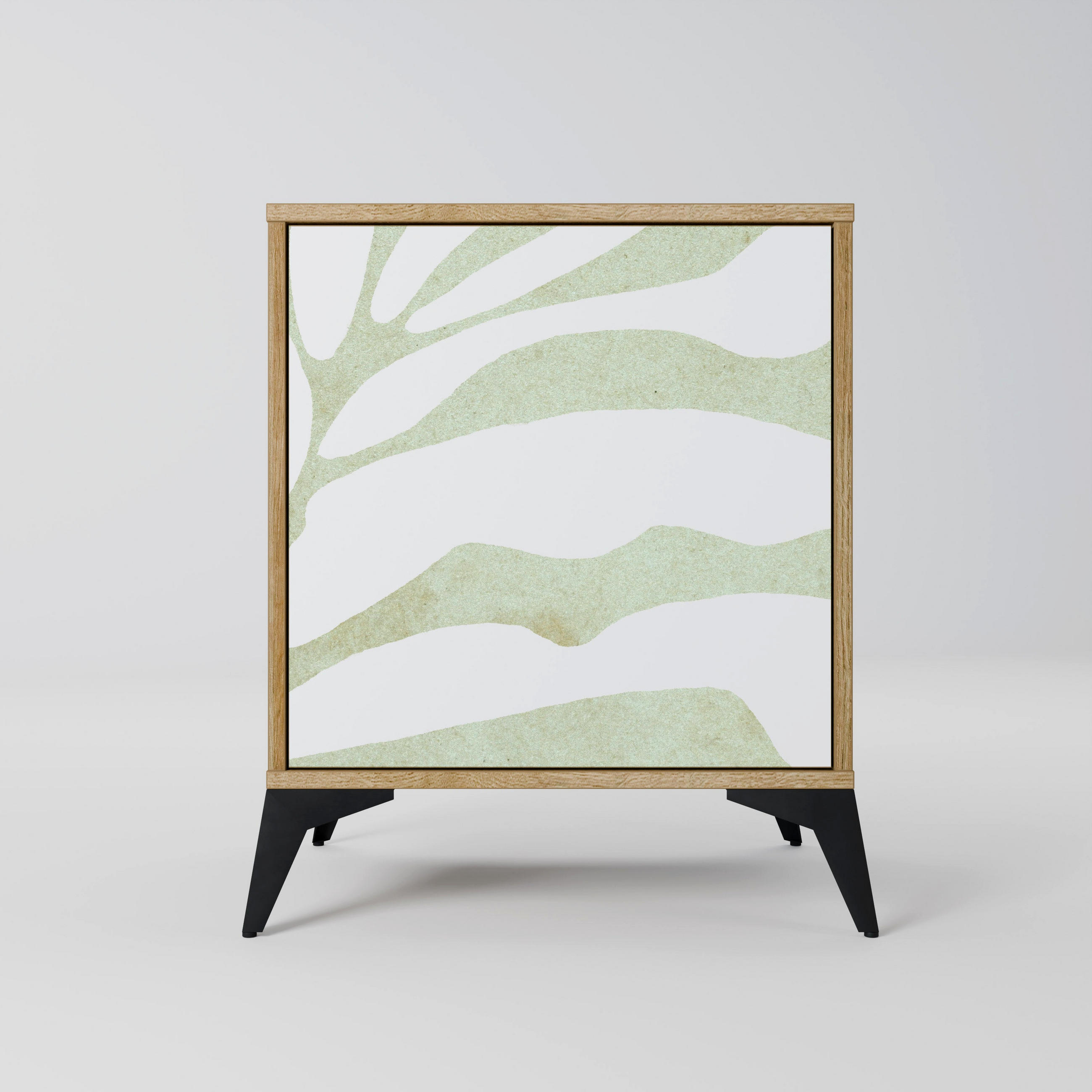 SIDEBOARD BOTANICAL SPARK, Eichefarben, 57,5x42x70,5 cm, Schwarze Metall-Sternfüße - Eichefarben/Multicolor, Holzwerkstoff/Metall (57.5/70.5/42cm) - SpaceRebels
