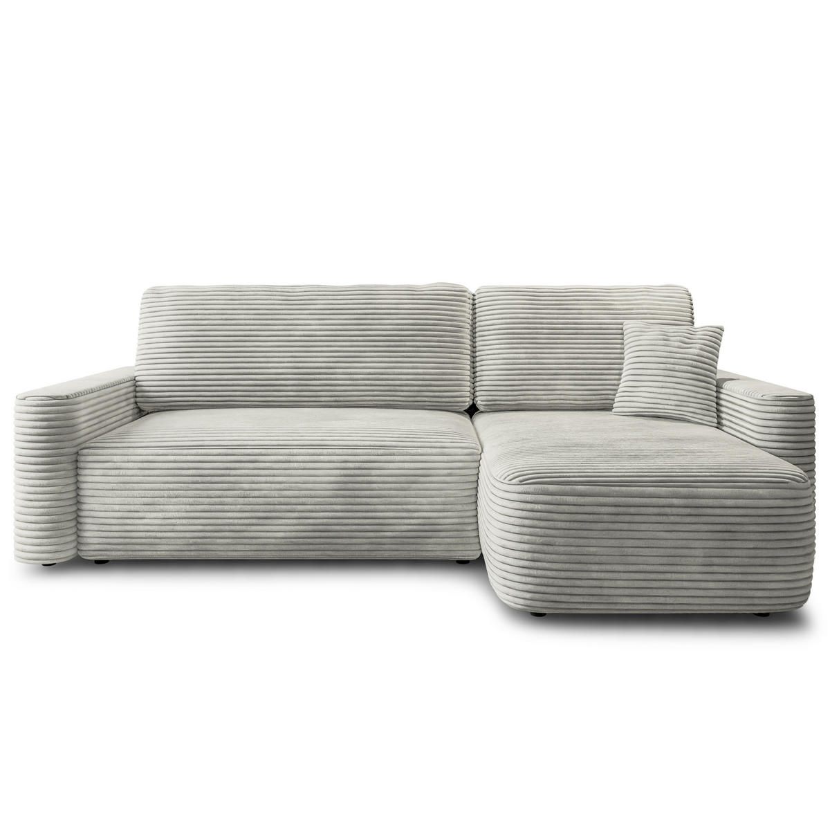ECKSOFA NERI T Hellgrau Kordstoff mit Schlaffunktion - Hellgrau, Holzwerkstoff/Textil (280/157cm) - MASSENO