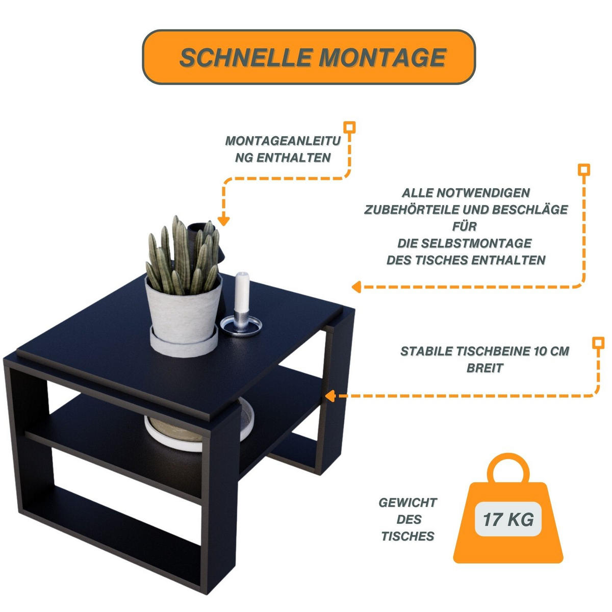 COUCHTISCH Kaja63 63/42/53,8 - Schwarz, Holzwerkstoff (54/63/42cm) - RAUMHIRSCH FURNITURE