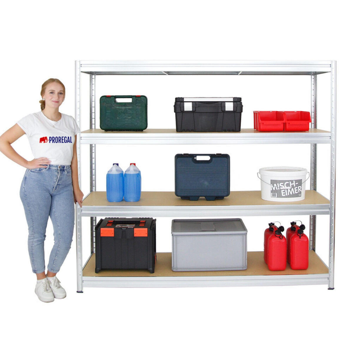 SCHWERLASTREGAL Dino 2er-Set mit 2x 180x200x60 cm Fachlast 500 kg Verzinkt - Silberfarben, Metall (400/180/60cm) - PROREGAL