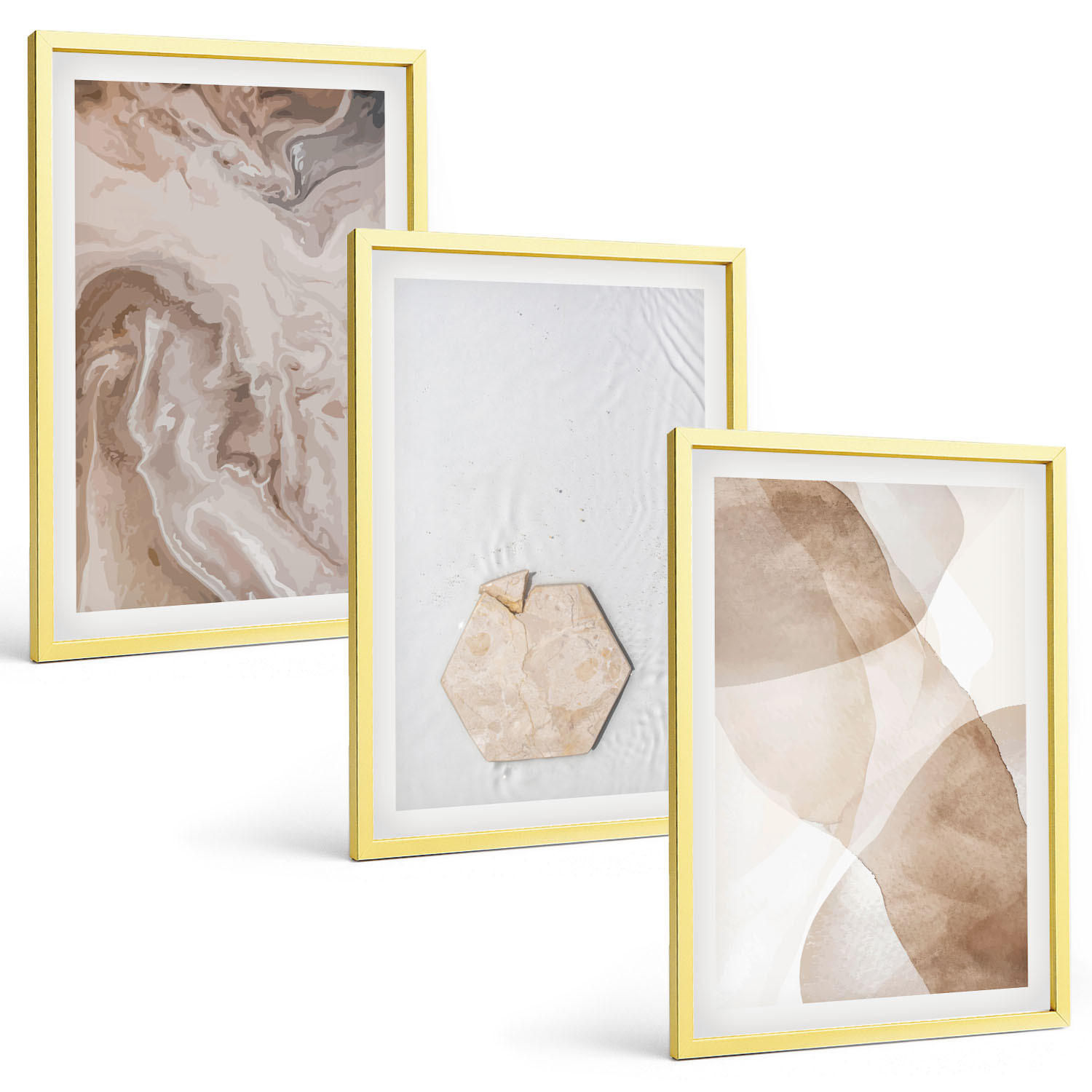 BILDER SET 3er Set - 40x60 cm Goldrahmen - Designerabstraktion der Natur - Goldfarben, Kunststoff (40/60cm) - TULUP