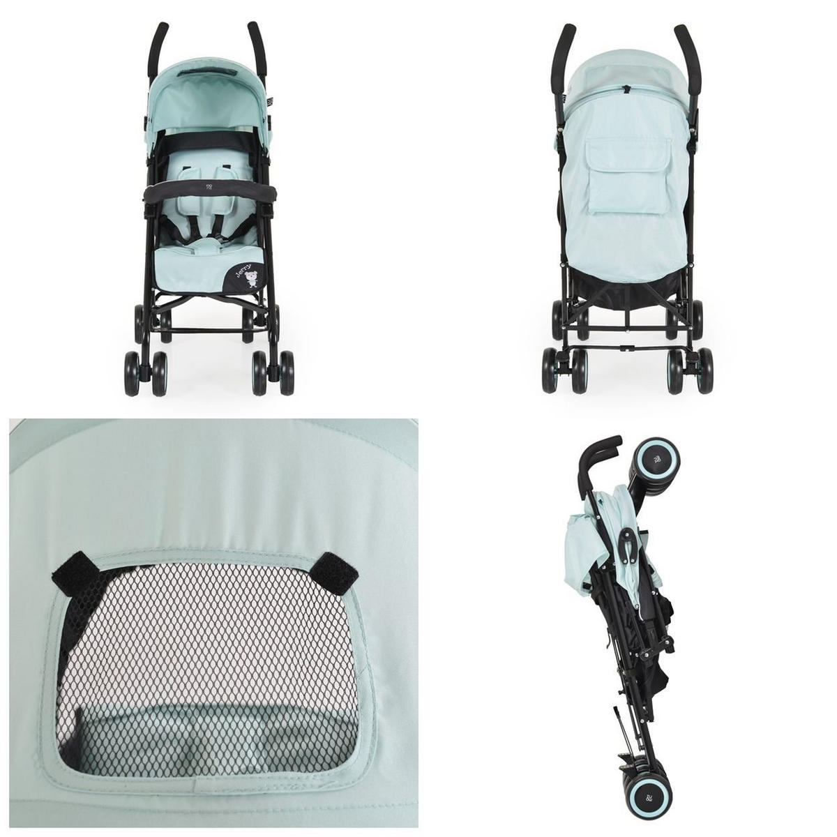 BUGGY Jerry blau schwarz Sonnendach, schwenkbare Vorderräder, EVA-Räder - Pastellgrün, Metall (72/47/100cm) - Moni