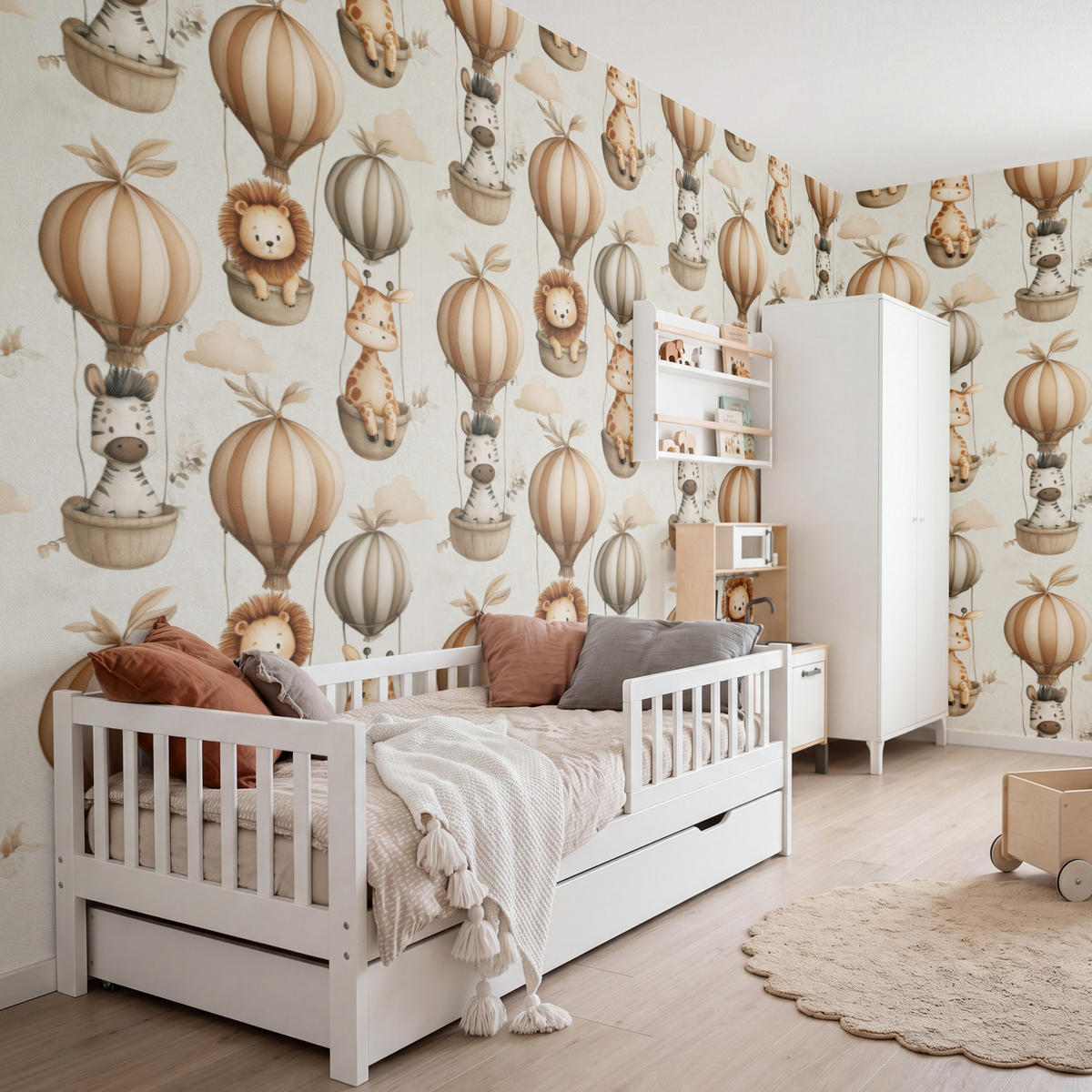 KINDERTAPETE - Safari - Heißluftballons - Taupe - 500x280 cm - Beige, Papier (500/280cm) - OnlyWow