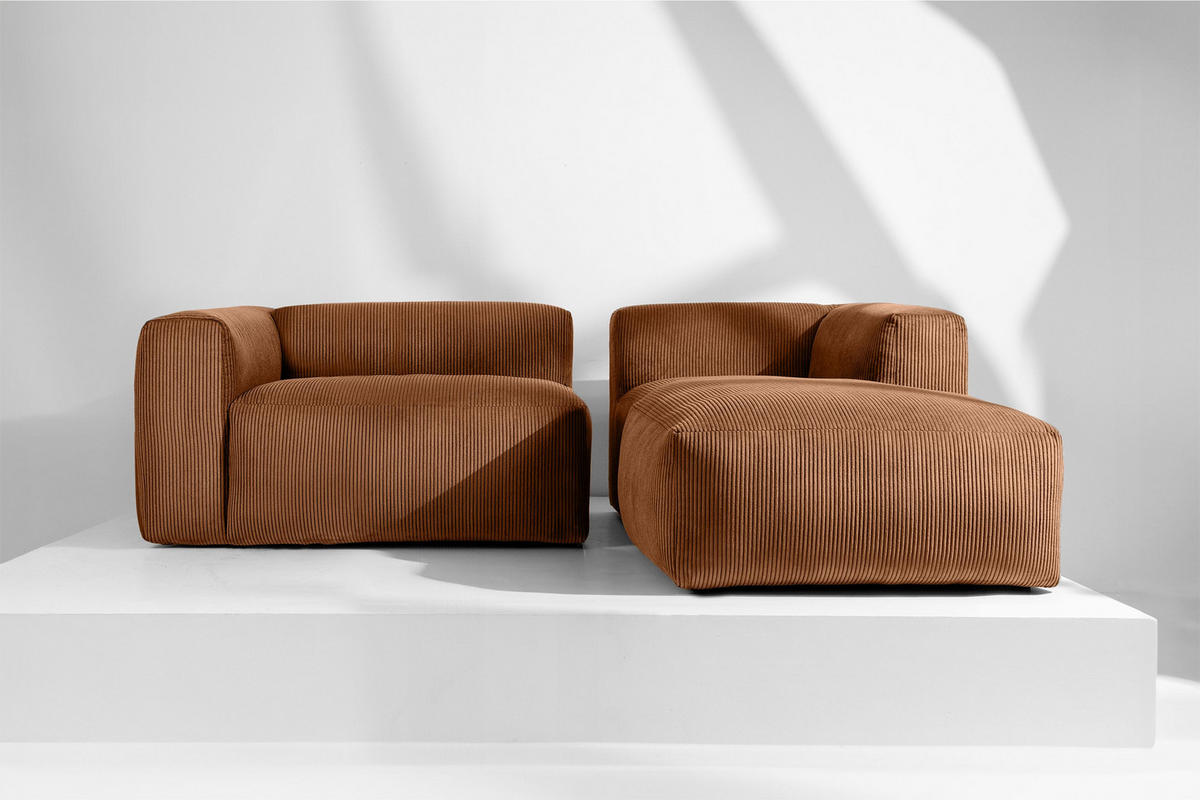 ECKMODULSOFA-RECHTS BUFFO 3/4 Sitzer mit extrem weicher Sitzfläche, Kordstoff, ore - Orange, Textil (237/180cm) - KONSIMO®