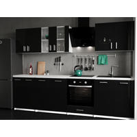 KÜCHENZEILE LECO 280 schwarz glanz - Schwarz Hochglanz, Holzwerkstoff (280/82/46cm) - roe furniture