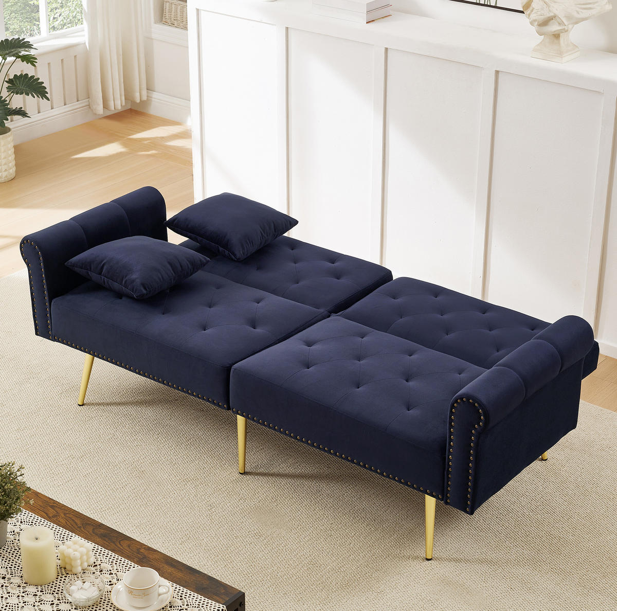 SCHLAFSOFA 2-Sitzer Samt mit 3-stufig verstellbarer Rückenlehne Antikblau 173/75/70 cm - Blau, Textil (70/173/75cm) - Redom