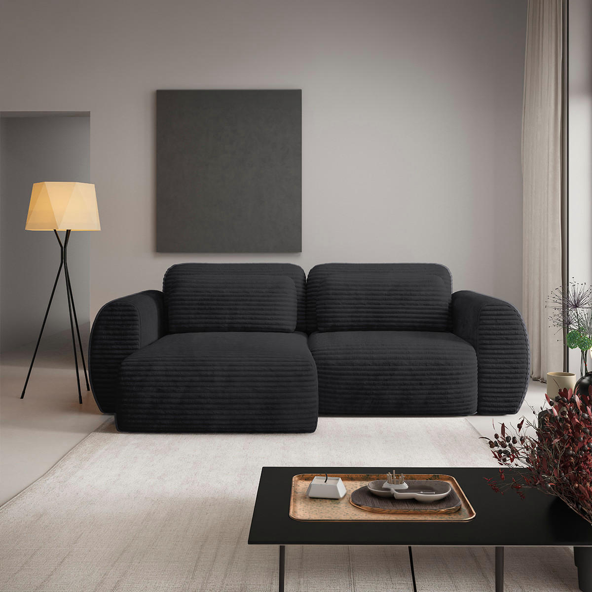 ECKSOFA Camilla 3 Sitzplätze Schwarz - Schwarz, Holz (270/165cm) - Petits-meubles