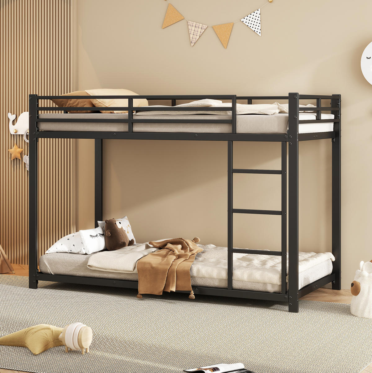 ETAGENBETT 90/200 cm aus Metall in Schwarz – platzsparend und stabil - Schwarz, Metall (90/200cm) - BEAOK