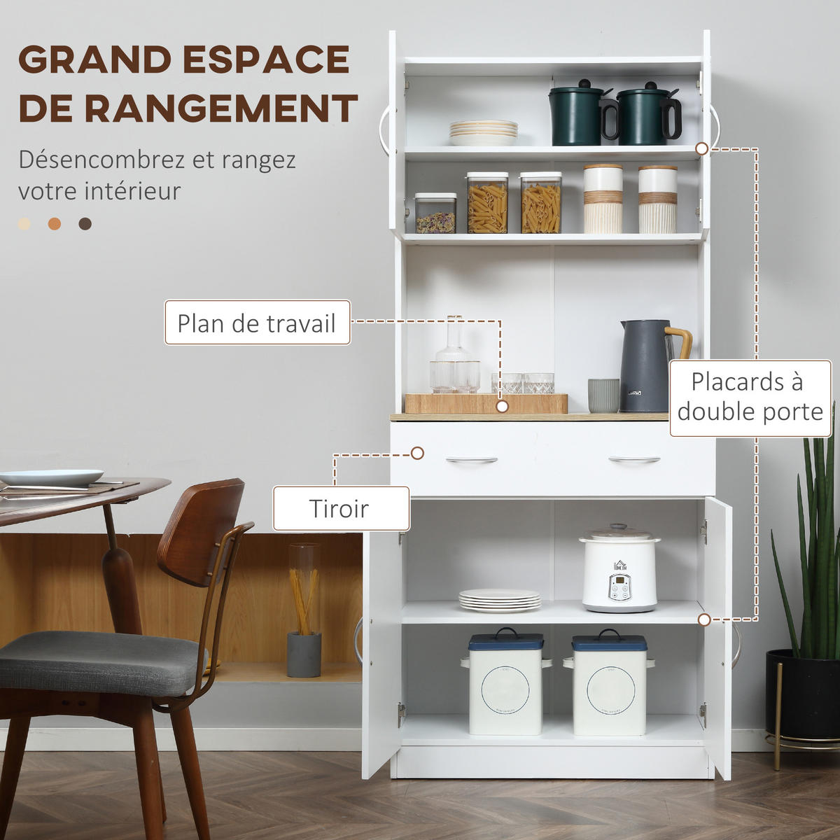 BUFFET DE-11210 4 Türen & 1 Schublade mit Arbeitsplatte Weiß - Weiß, Holzwerkstoff (40/180/80cm) - ComfortXL