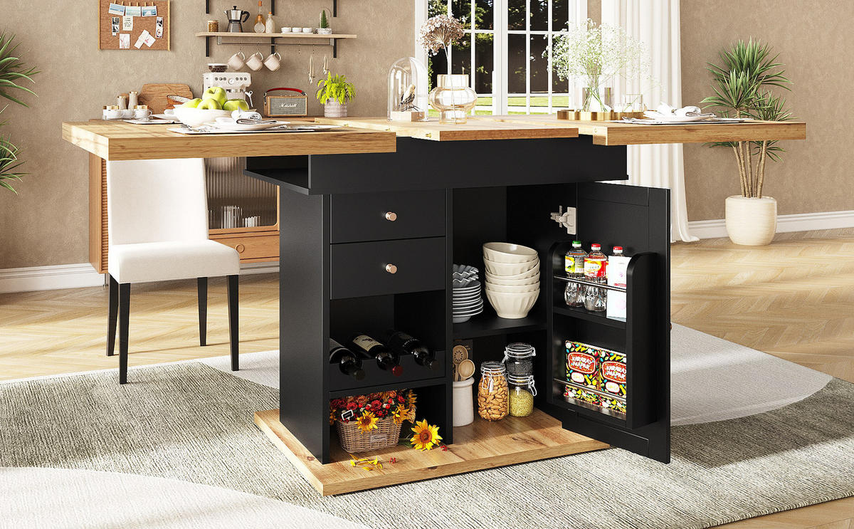 AUSZIEHTISCH Holzoptik 110-140/80/75 cm - Schwarz, Holz (80/110/75cm) - PANGIVO