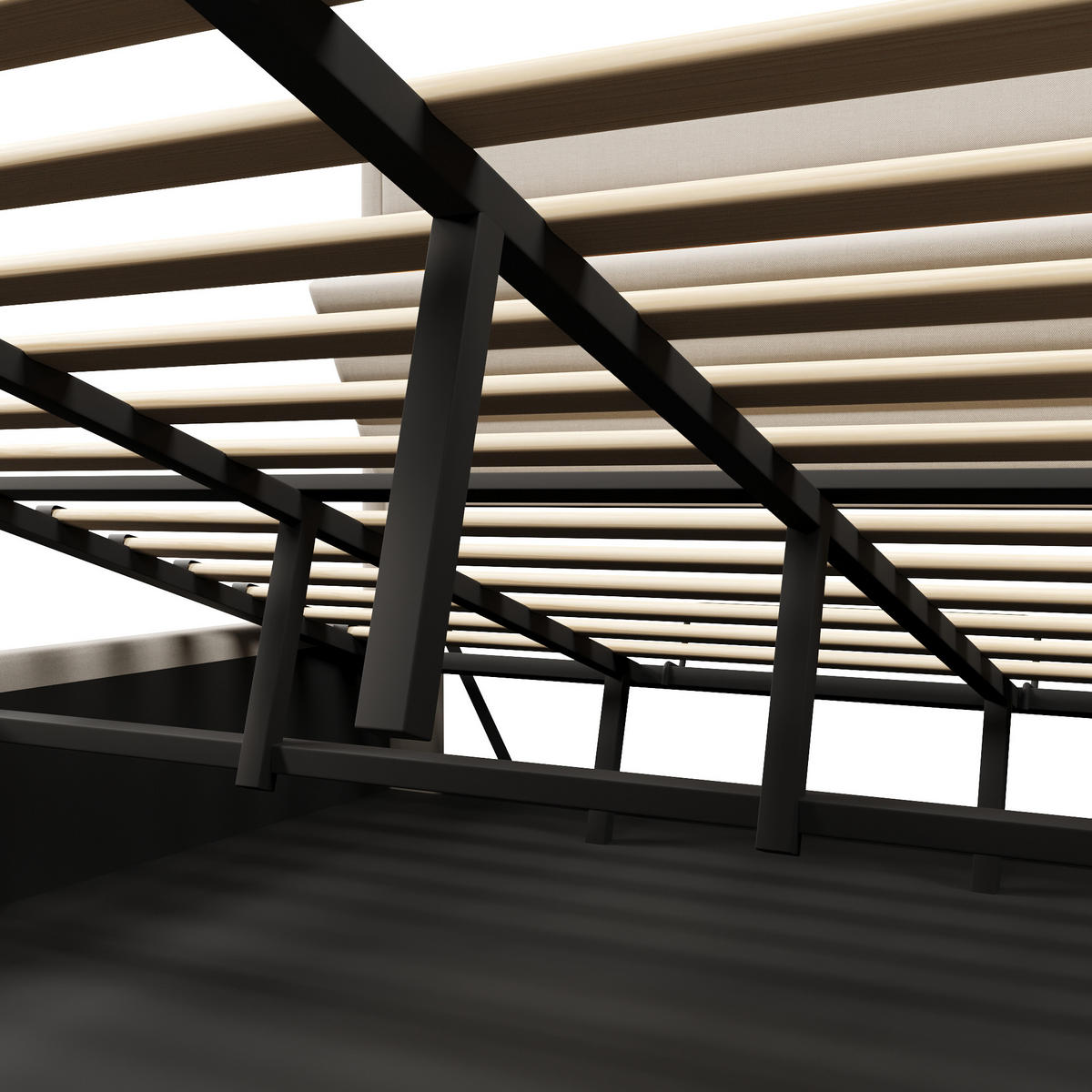 POLSTERBETT 180x200cm Hydraulik LED USB Typ C Leinen Beige - Beige, Naturmaterialien (180/200cm) - FLIEKS