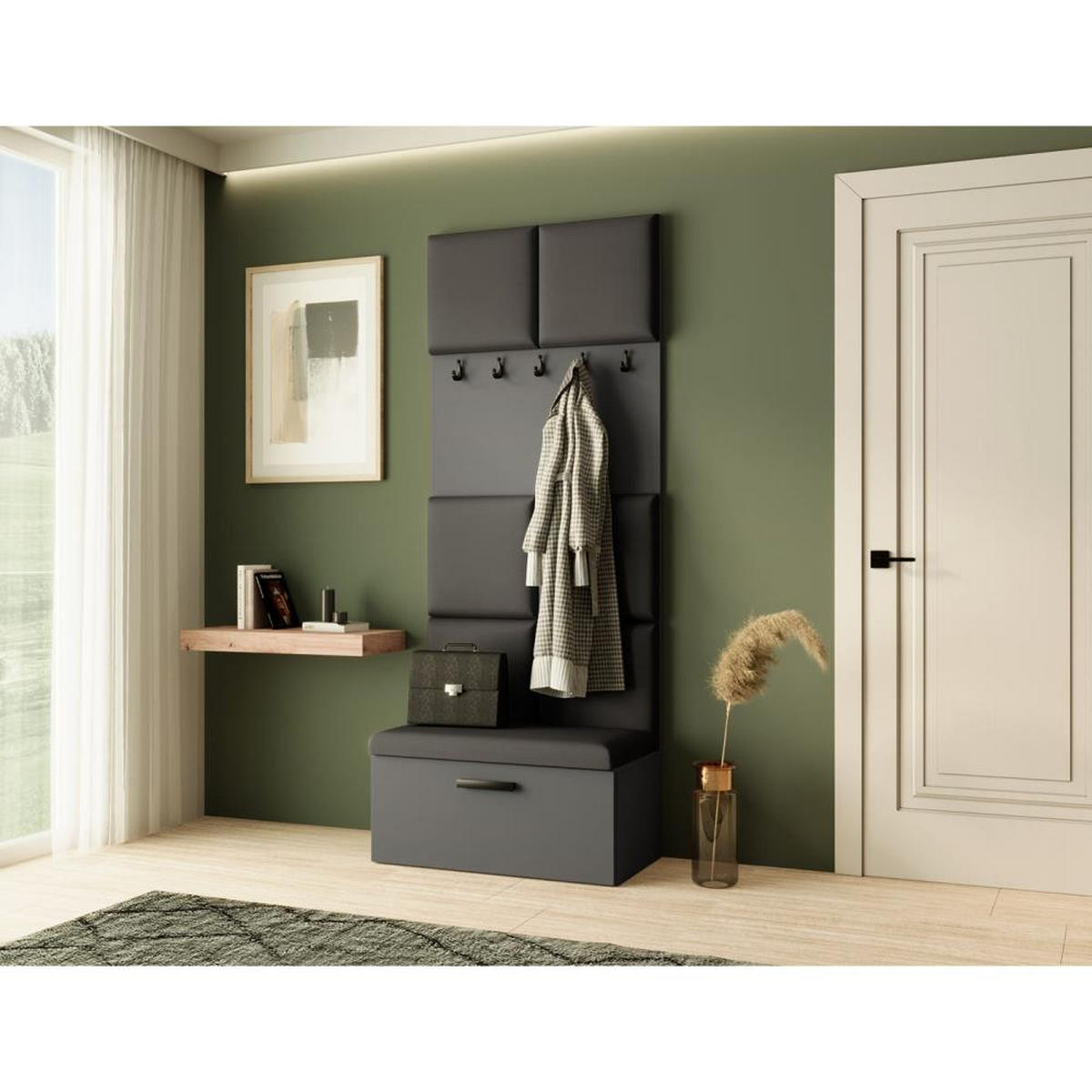 GARDEROBE Margaret I 81/203/43 gepolsterten Paneelen - Schwarz/Graphitfarben, Holzwerkstoff/Kunststoff (81/203/43cm) - Beautysofa