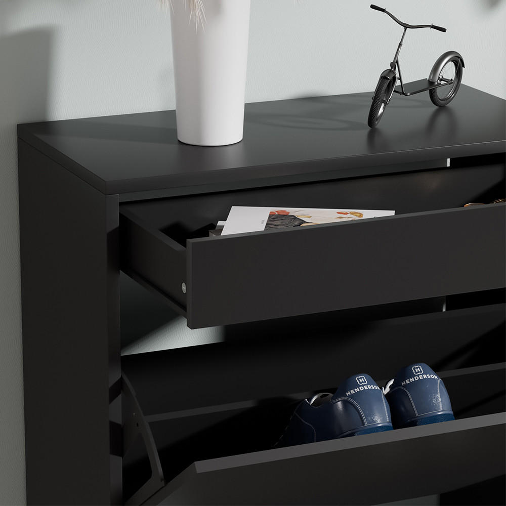 SCHUHSCHRANK Ivo Schwarz 90 x 181.5 cm mit 3 Fächern, 1 Schublade - Schwarz, Holzwerkstoff (90/181.5/30cm) - Vicco