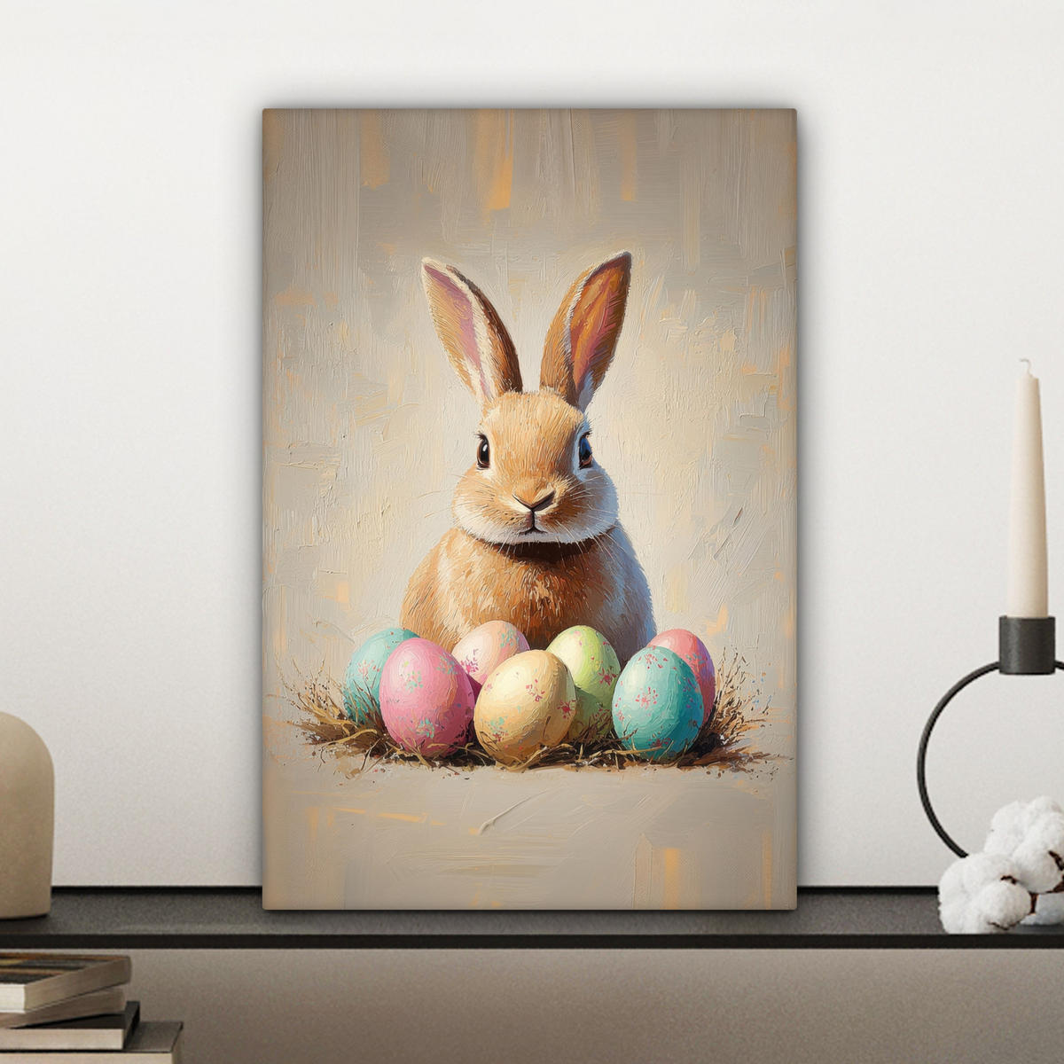 LEINWANDBILD Osterhase - Pastell - Eier Deko Wohnzimmer 20x30 cm - Beige, Textil (20/30cm) - MuchoWow