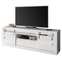 TV-LOWBOARD weiß Hochglanz 201 x 66 cm, TV Unterteil in Komforthöhe mit Soft-Close - Chromfarben/Weiß Hochglanz, Holzwerkstoff/Kunststoff (201/66/43cm) - Furn.Design