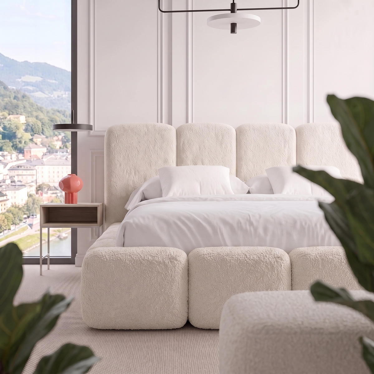 POLSTERBETT SUENO MAXI 160x200 cm in Creme, gepolstertes Kopfteil, Metalllattenrost, Bettkasten, Bouclé-Stoff - Creme/Naturfarben, Holz/Textil (160/200cm) - Muffo