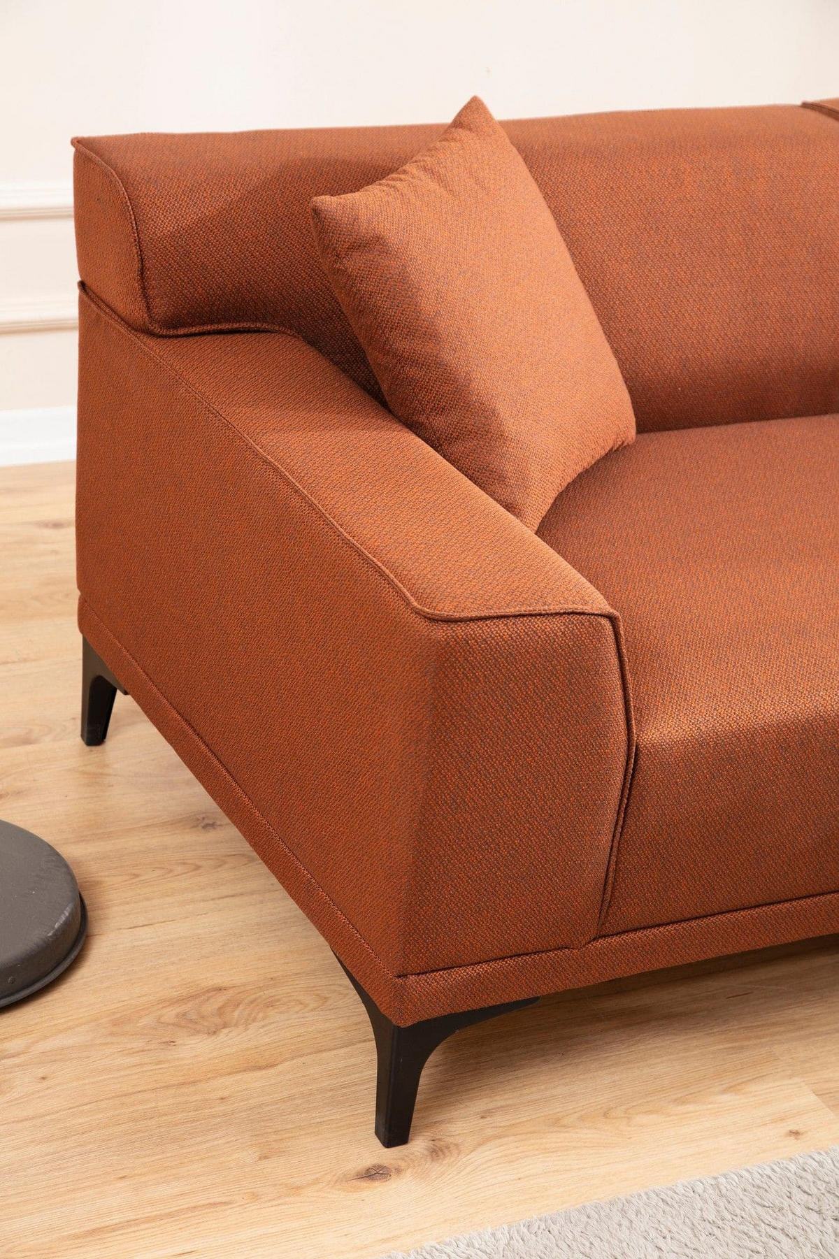 ECKSOFA modern inklusive Zierkissen - Schwarz/Orange, Holz/Kunststoff (145/250cm) - myHomelando