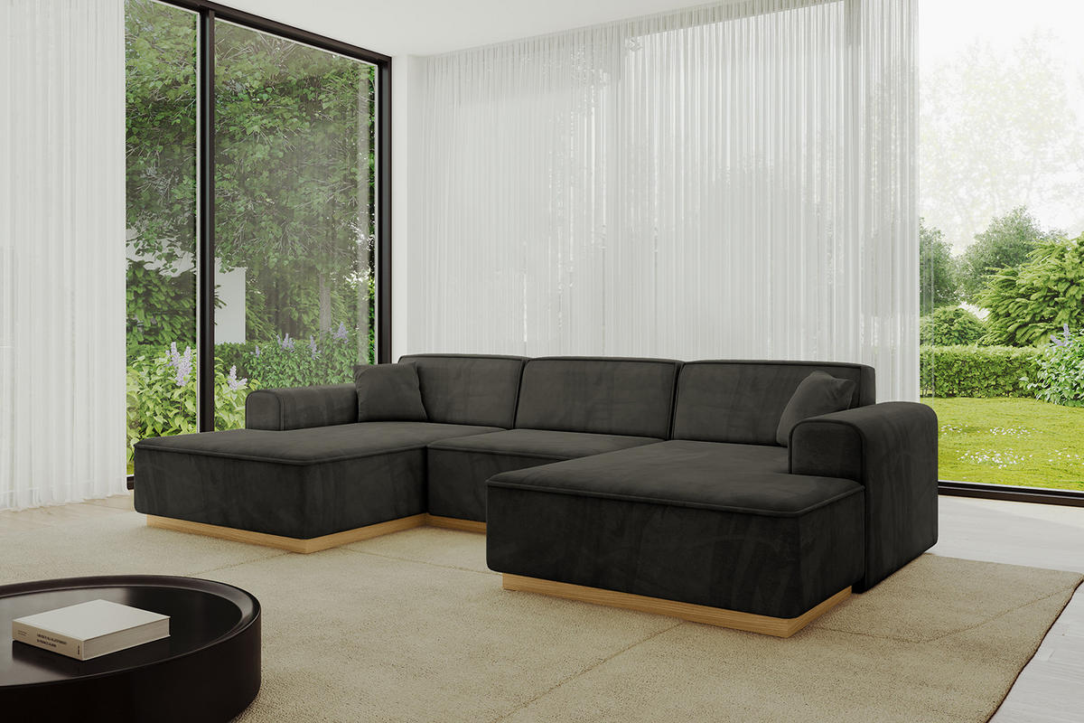 WOHNLANDSCHAFT IREA-U1-v2 - 297x165x81 cm Schwarz - Schwarz, Holzwerkstoff/Textil (297/81/165cm) - ALTDECOR